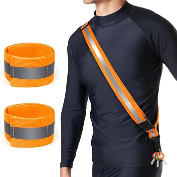 Reflective Sash for Night Walking, High Visibility Running Safety Gear with 2Pcs Reflective Armbands, Adjustable Cross-Body Reflective Belt for Men Women Kids, Essential Gear for Jogging Dog Walking