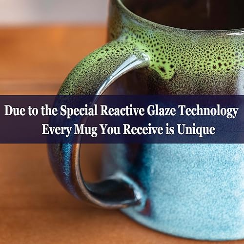 Miniatura 4 de Tazas de café grandes de cerámica, hechas a mano, tazas de té con asa para oficina y hogar, 16 onzas, aptas para lavavajillas y microondas (verde