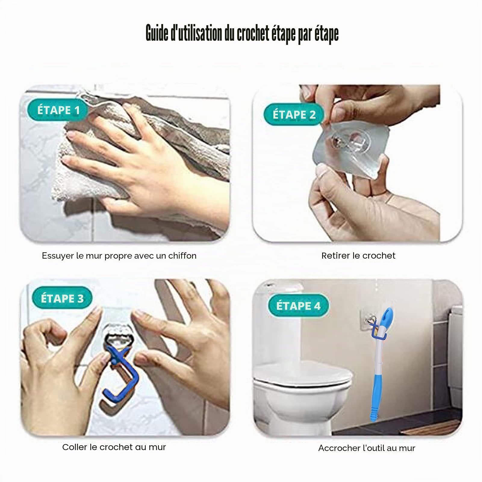 Aide aux Toilettes avec Poignée Longue Portée, Outil d'Assistance Mobilité pour Essuyage sans Se Pencher, Pince Papier Toilette Confortable