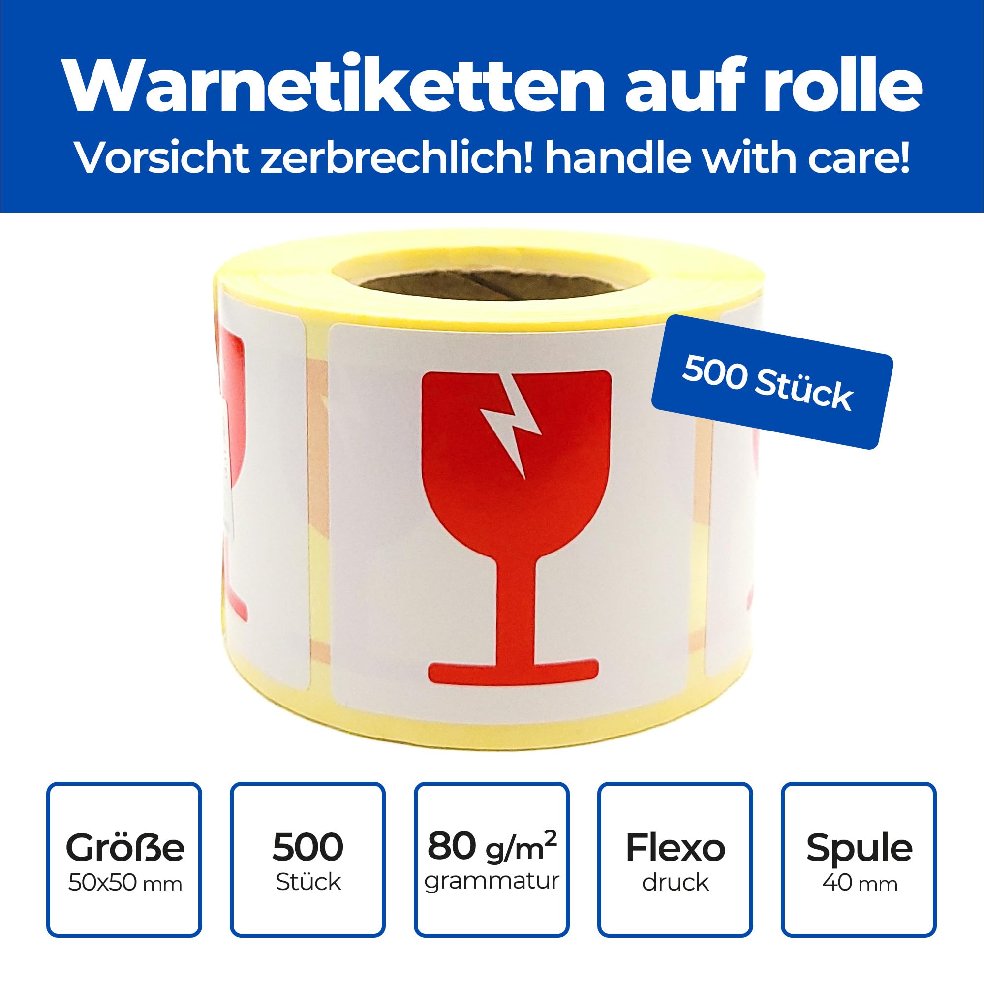 MD Labels Warning Labels on Roll 50 x 50 mm, 500, Caution Fragile, Handle with Care, Fragile Attention Shipping Stickers - Image 3