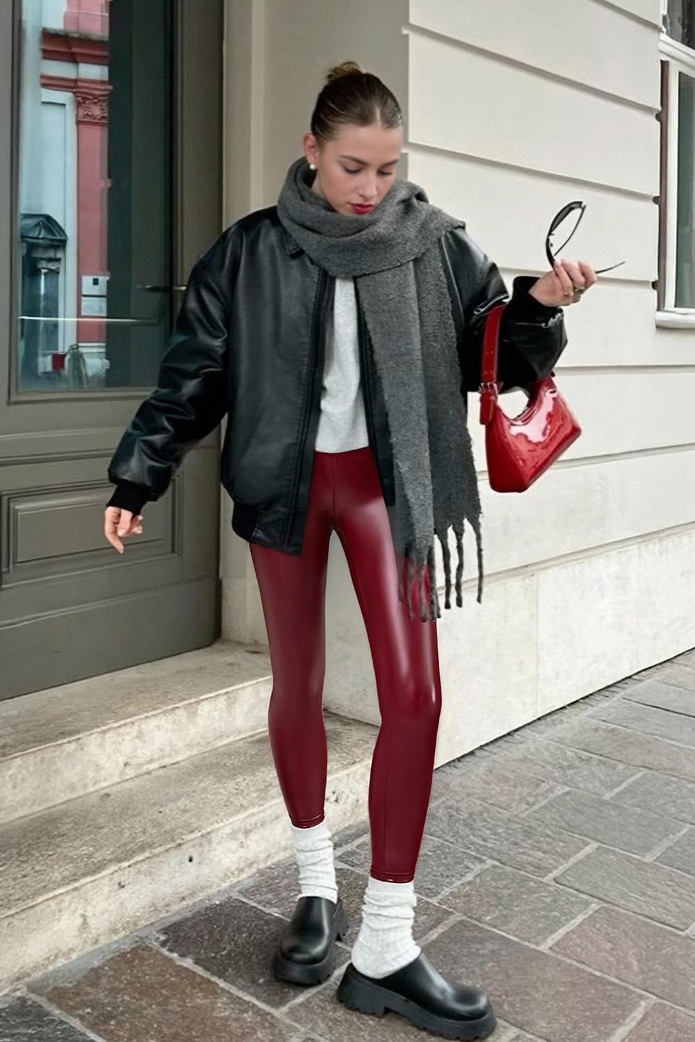 Ginasy Faux Leather Leggings for Women Tummy Control Stretch High Waist Pleather Pants with Thin Fleece Lined - Image 3