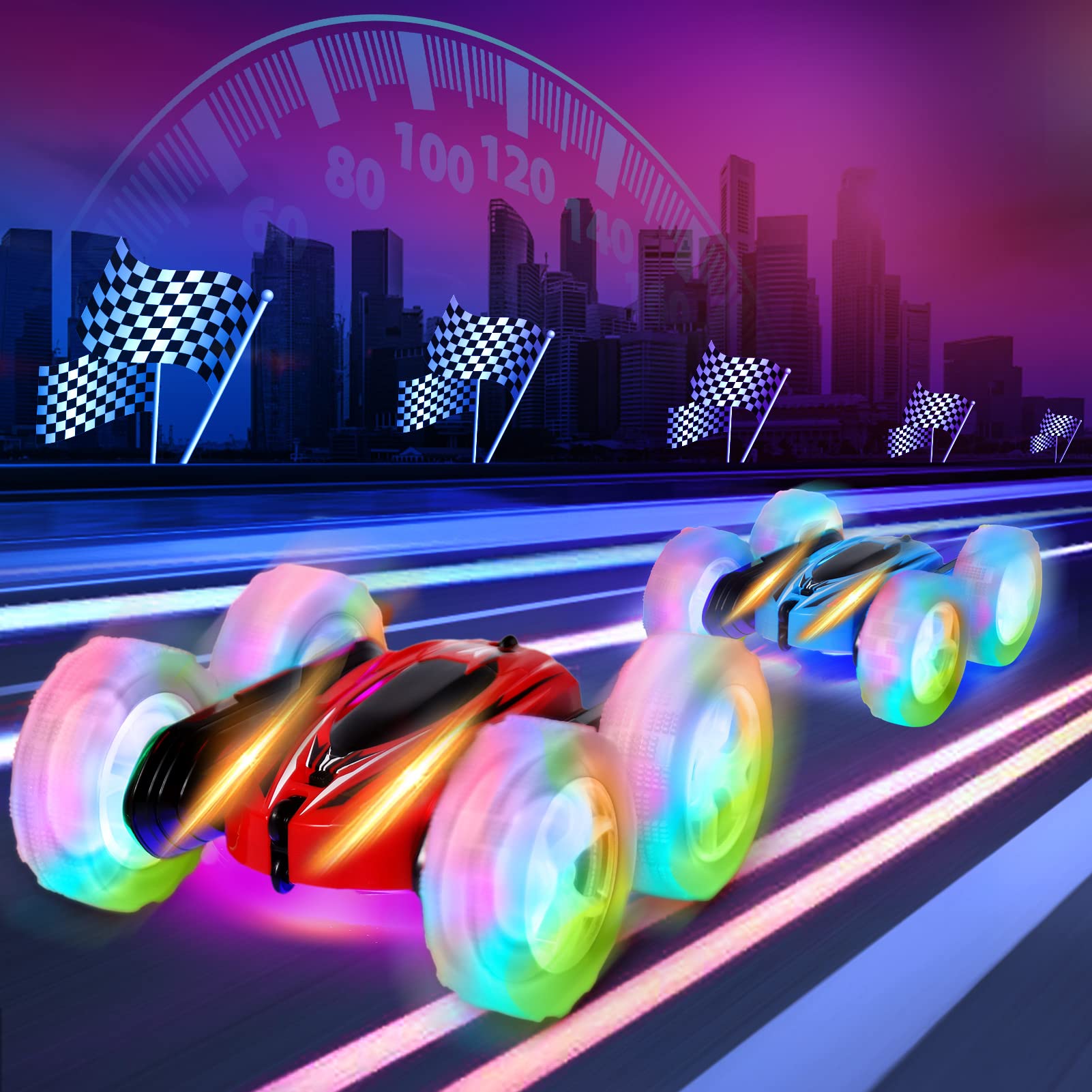 Spiderman Toys Stunt RC Car For Kids 360° Flips LED Lights