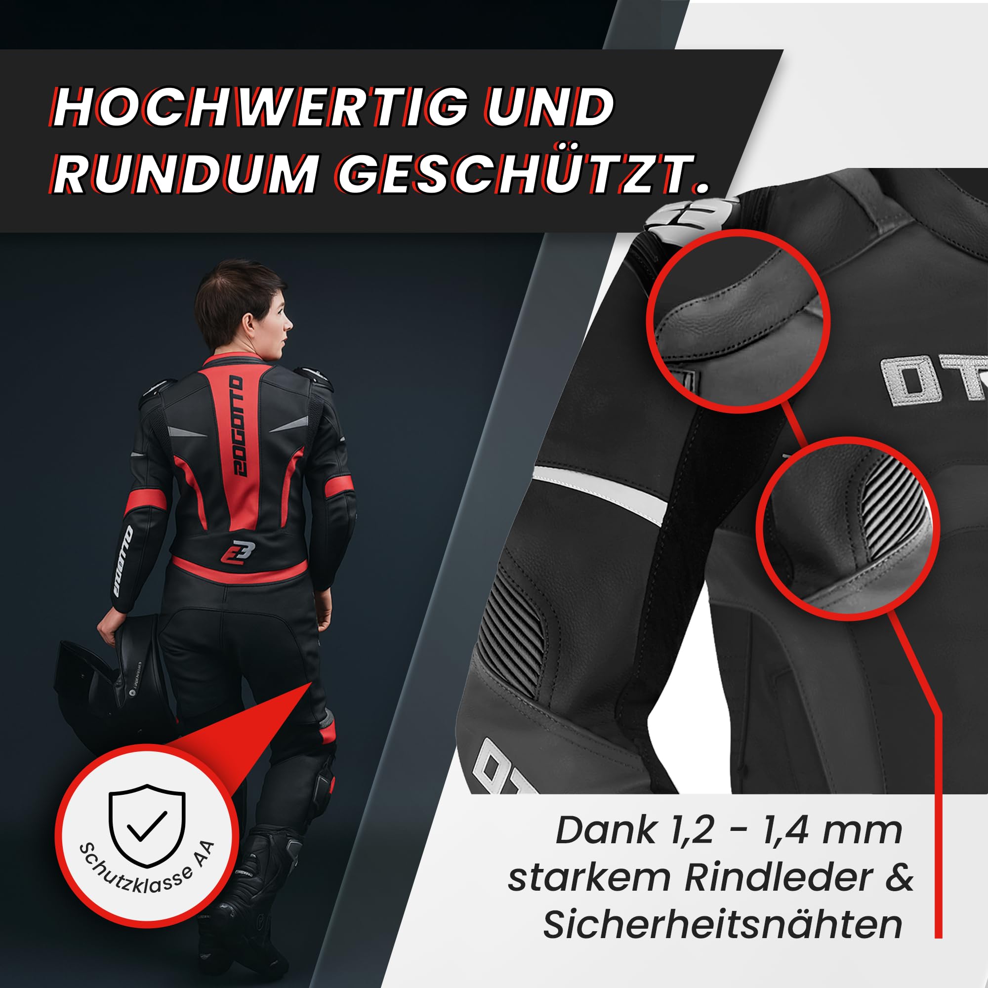 Bogotto Misano 2-Teiler Damen Motorrad Lederkombi, schwarz/weiß, 46