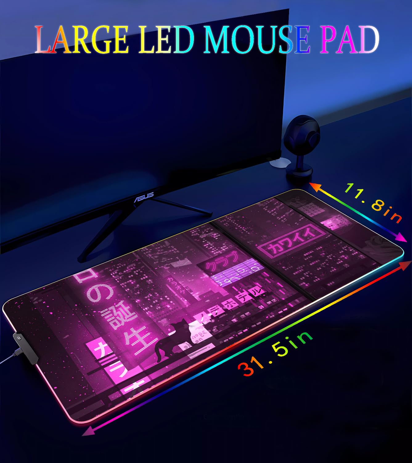 Tappetino per mouse da gioco RGB, grande tappetino per mouse con luce a LED, accessori da gioco, tappetino per tastiera per scrivania, base in gomma antiscivolo, grande tappetino per mouse per