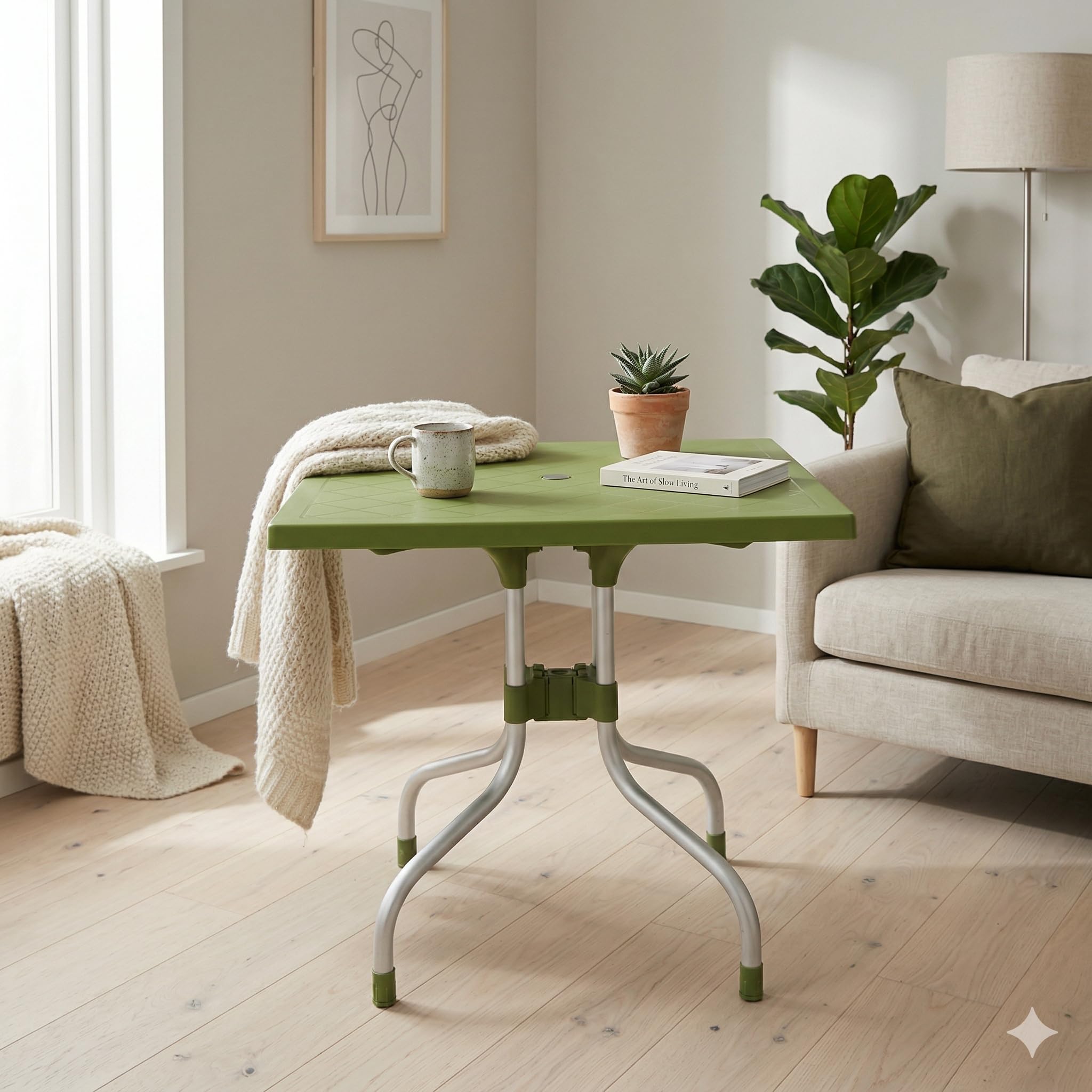 OAKNEST Supreme Olive Plastic Foldable Square Dining Table with Aluminium Base for Dining Room| Garden| Cafe| Restaurent Etc.| 6 Months Warranty* (Mehndi Green)-image-29