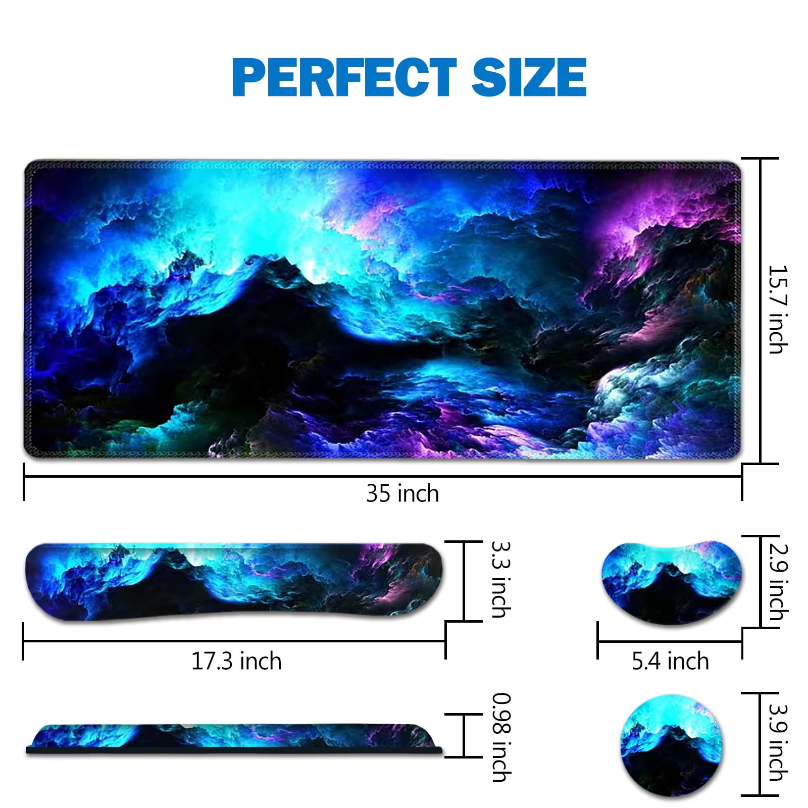 AIMSA Tapis de souris avec repose-poignet pour clavier, tapis de bureau étendu + tapis de souris ergonomique avec repose-poignet, support de poignet pour clavier + sous-verre, grand tapis de souris