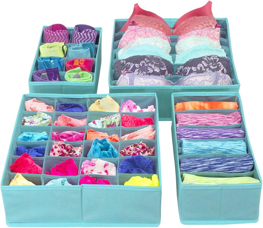 Sorbus® Set of 4 Foldable Drawer Dividers, Storage Boxes, Closet Organizers, Under Bed Organizer (Aqua)
