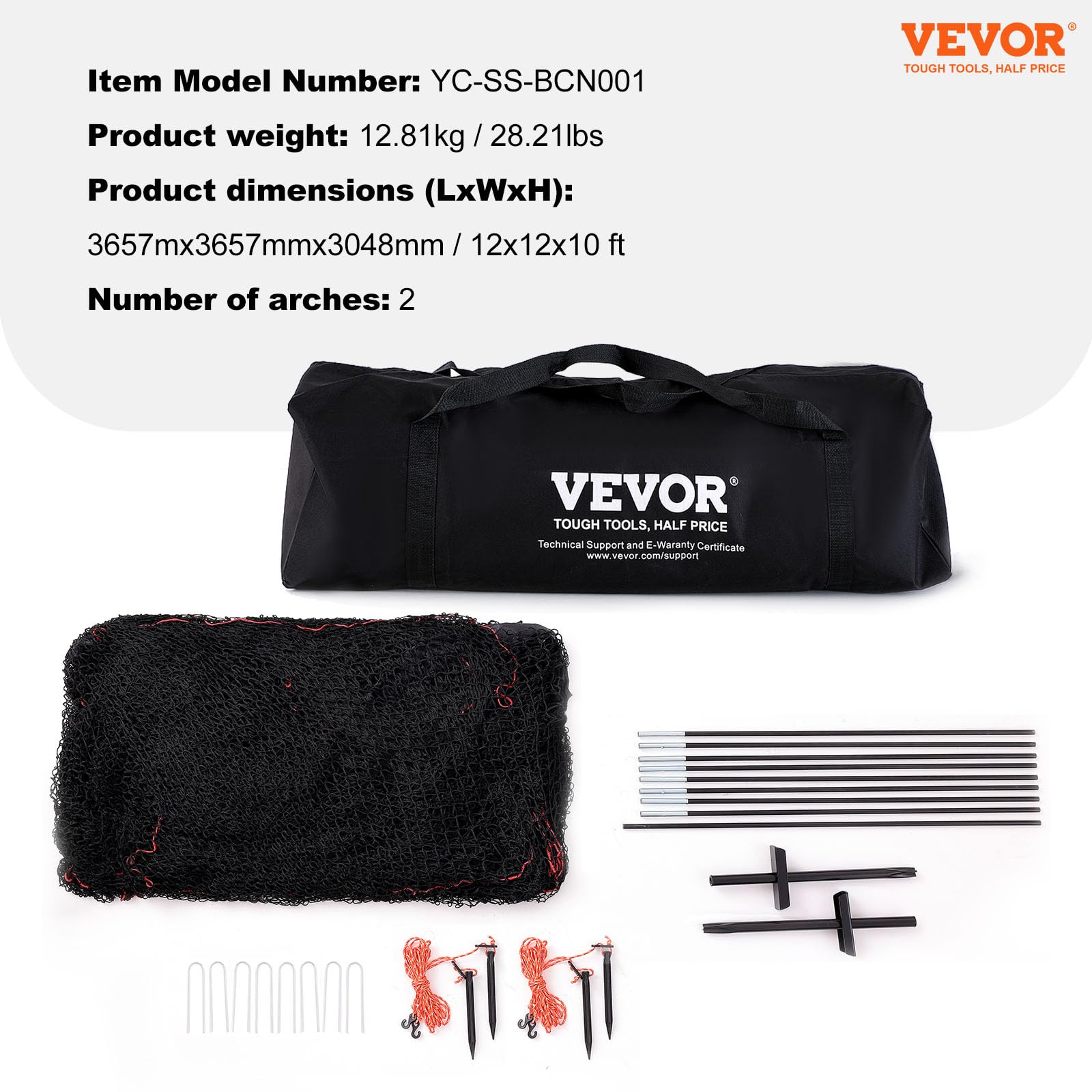 VEVOR Cage de Frappeur 3,6x3,6x3 m Filet d'Entraînement Baseball Softball Poteaux Fibre de Verre Portable
