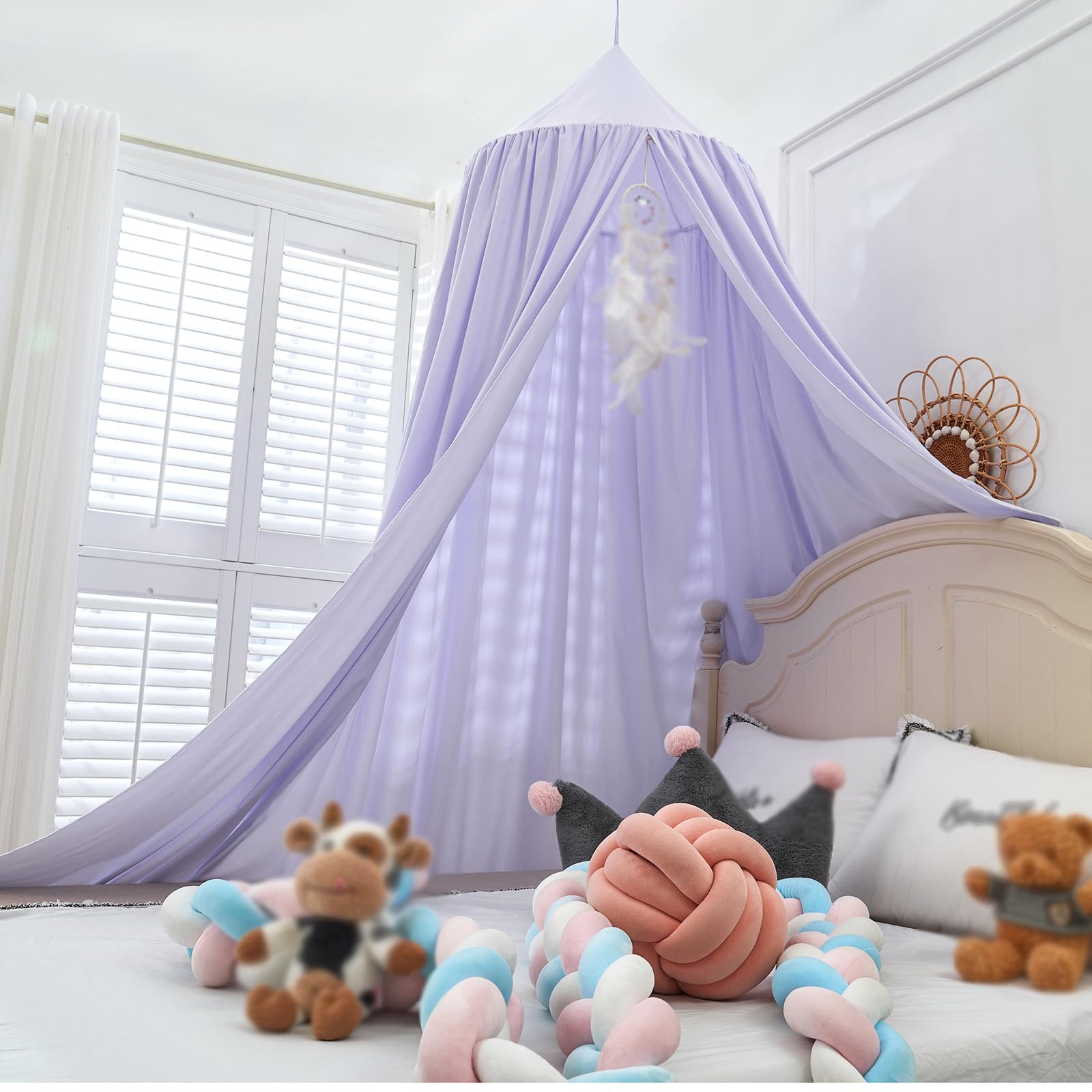 Moskitonetz Betthimmel, Prinzessin Kinderzimmer Baldachin Chiffon Hängende Insektennetz Vorhänge Baby Spielzelte ohne Bohren, für Schlafzimmer Ankleidezimmer Reise Mädchen Jungen (Light purple)