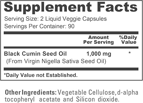 NusaPure Black Seed Oil 1,000 mg per Serving 180 Softgel Capsules (Non-GMO, Vegetarian & Vegan) Cold-Pressed Virgin Nigella Sativa. Hexane Free