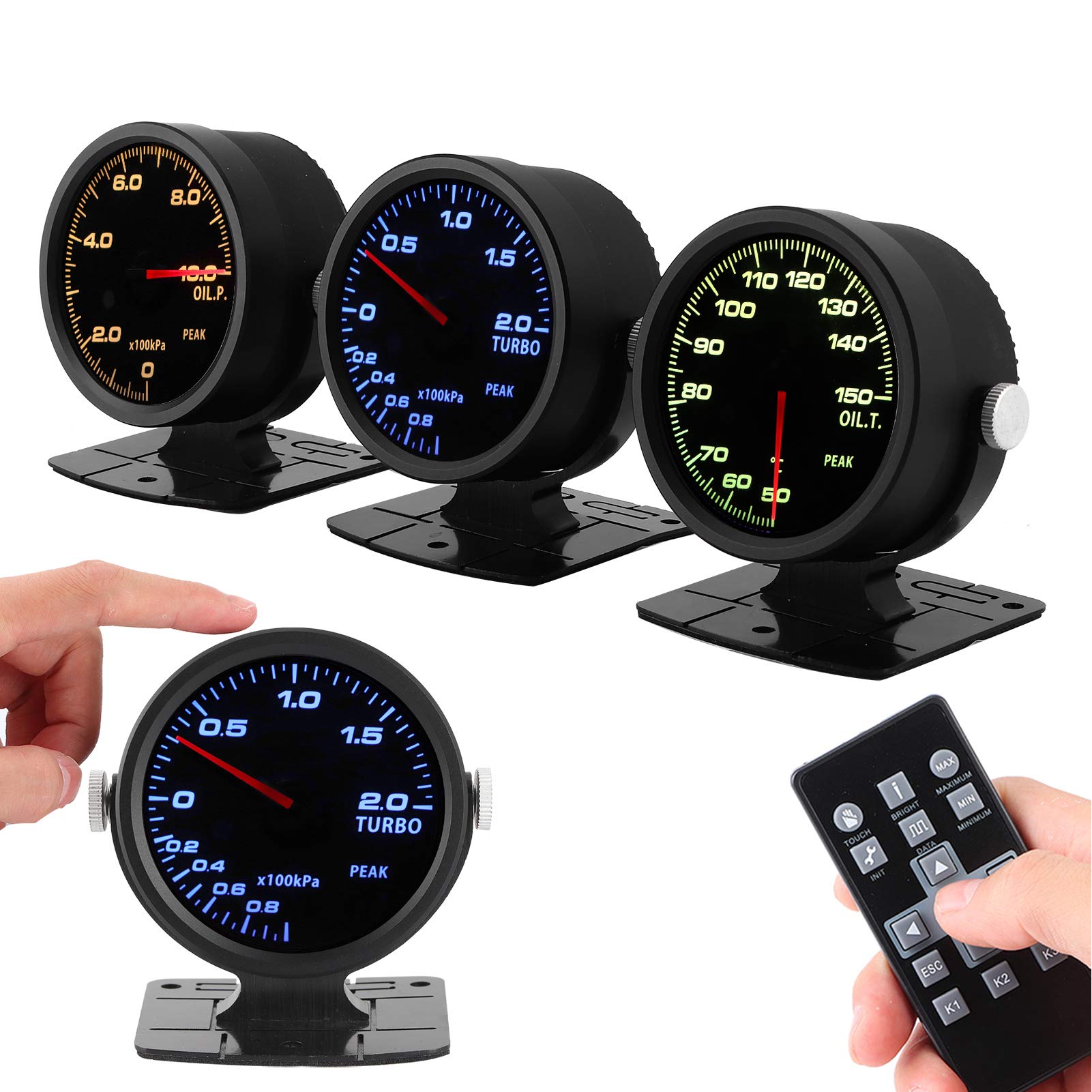 2.4in touchant 17 couleurs OBD2 3 jauges ensemble combiné Turbo Boo + pression d'huile + jauge de température d'huile Kit de jauge électronique