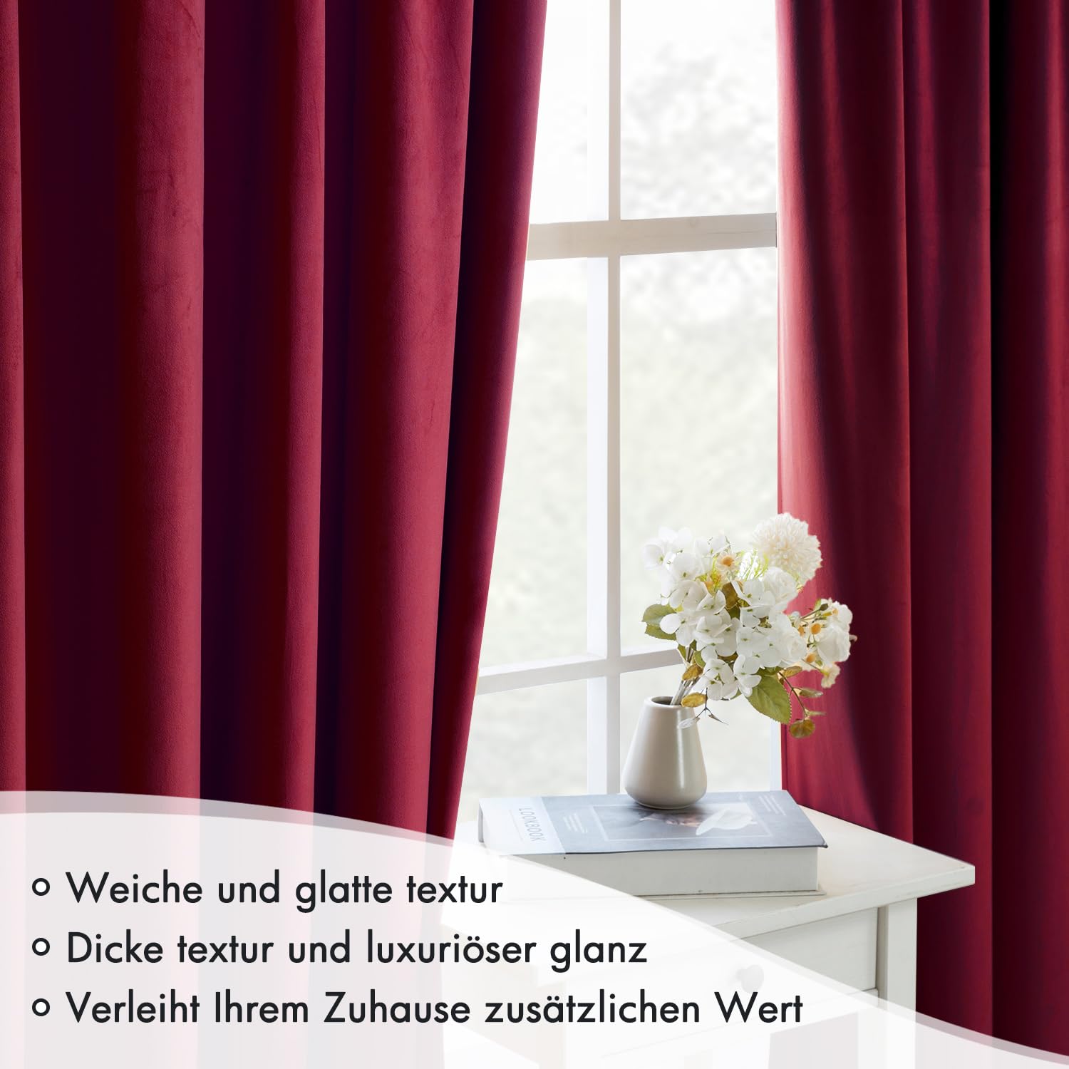 MIULEE Samtvorhang mit Kräuselband 2er Set 140X260 cm, Schöne Dicke und Schwere Wohnzimmer Schlafzimmer Deko Blickdichte Vorhänge, Weinrot Samt Gardinen Verdunkelung Thermovorhang Samt kräuselband
