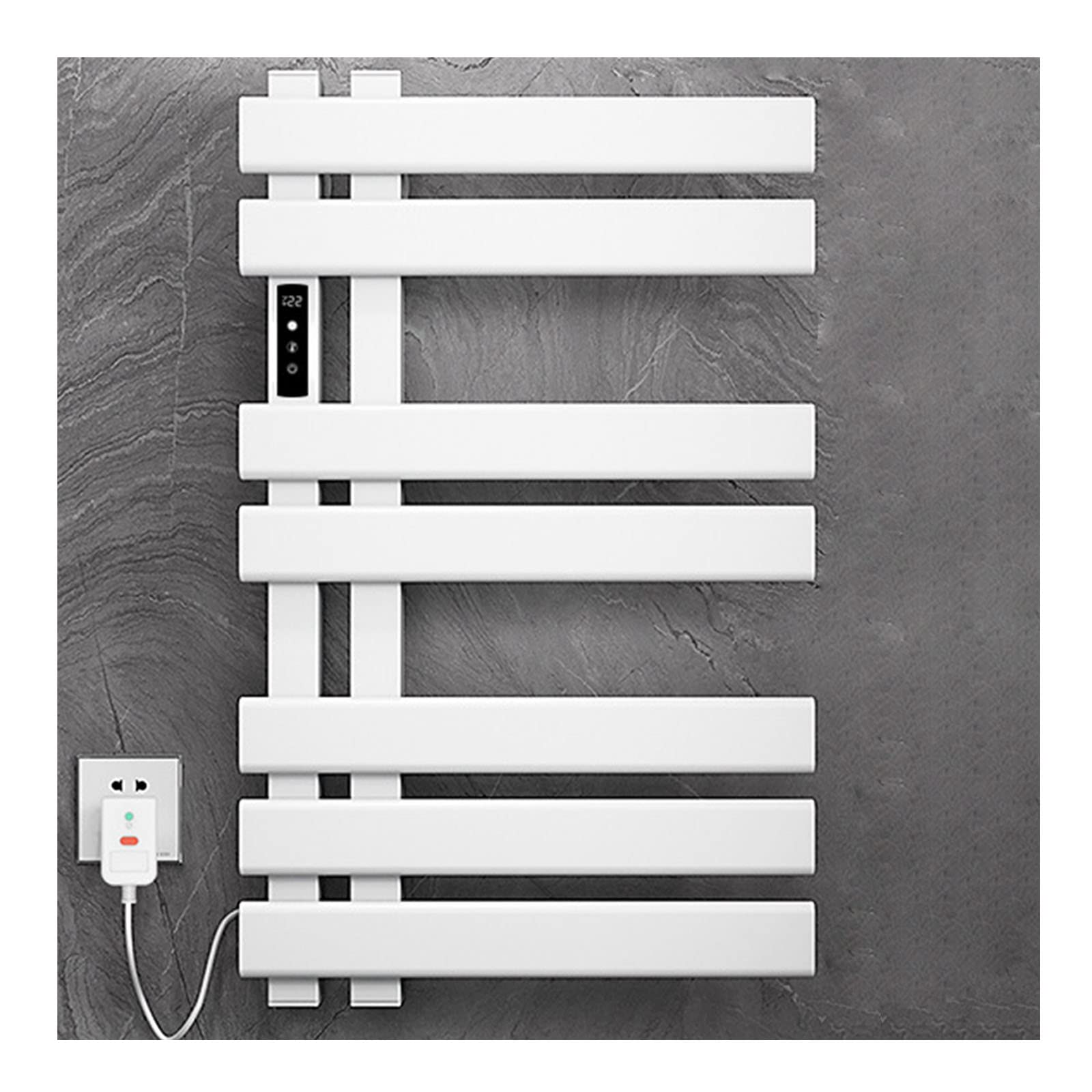 Toallero eléctrico para baño blanco con enchufe izquierdo y 7 barras