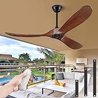 Vista 1 de 52" Ceiling Fans Without Lights, Solid Wood Ceiling Fan with Remote Control and DC Motor, Ceiling Fan no Light with 3 Blades, Indoor Outdoor Ceiling