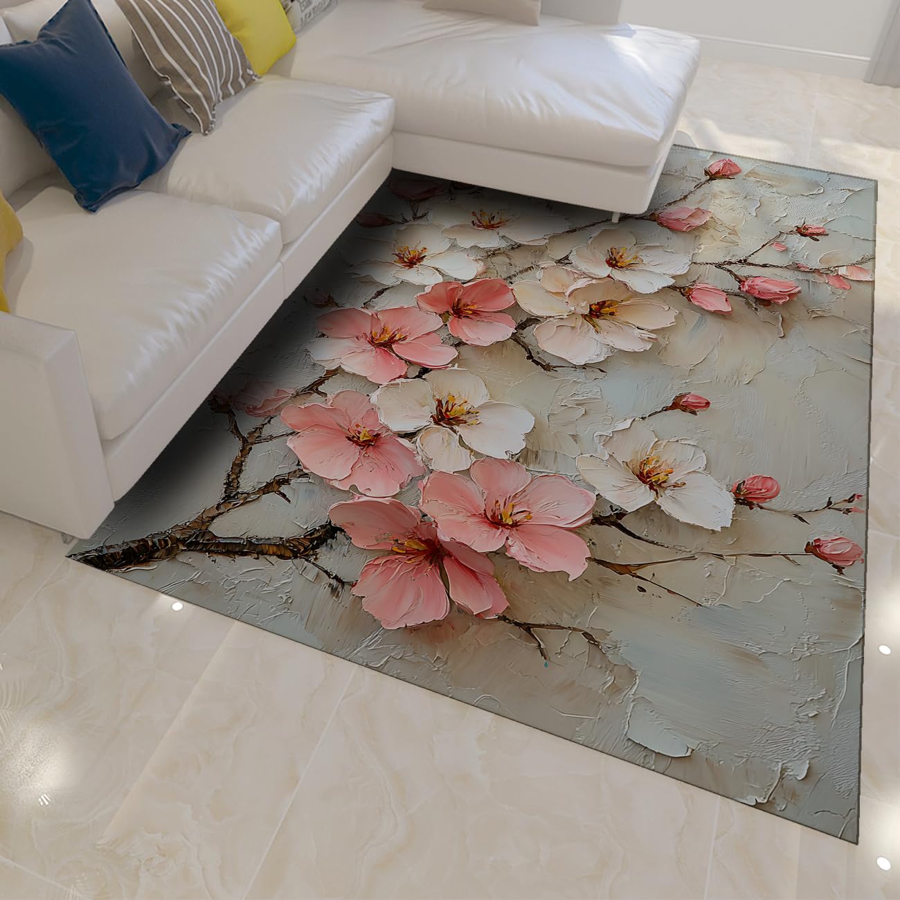 Tapis fleurs de cerisier antidérapant et facile à nettoyer