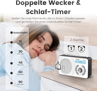 PRUNUS J-408 FM DAB Plus Radio with Bluetooth 5.3 Dual Alarm/Sleep Timer