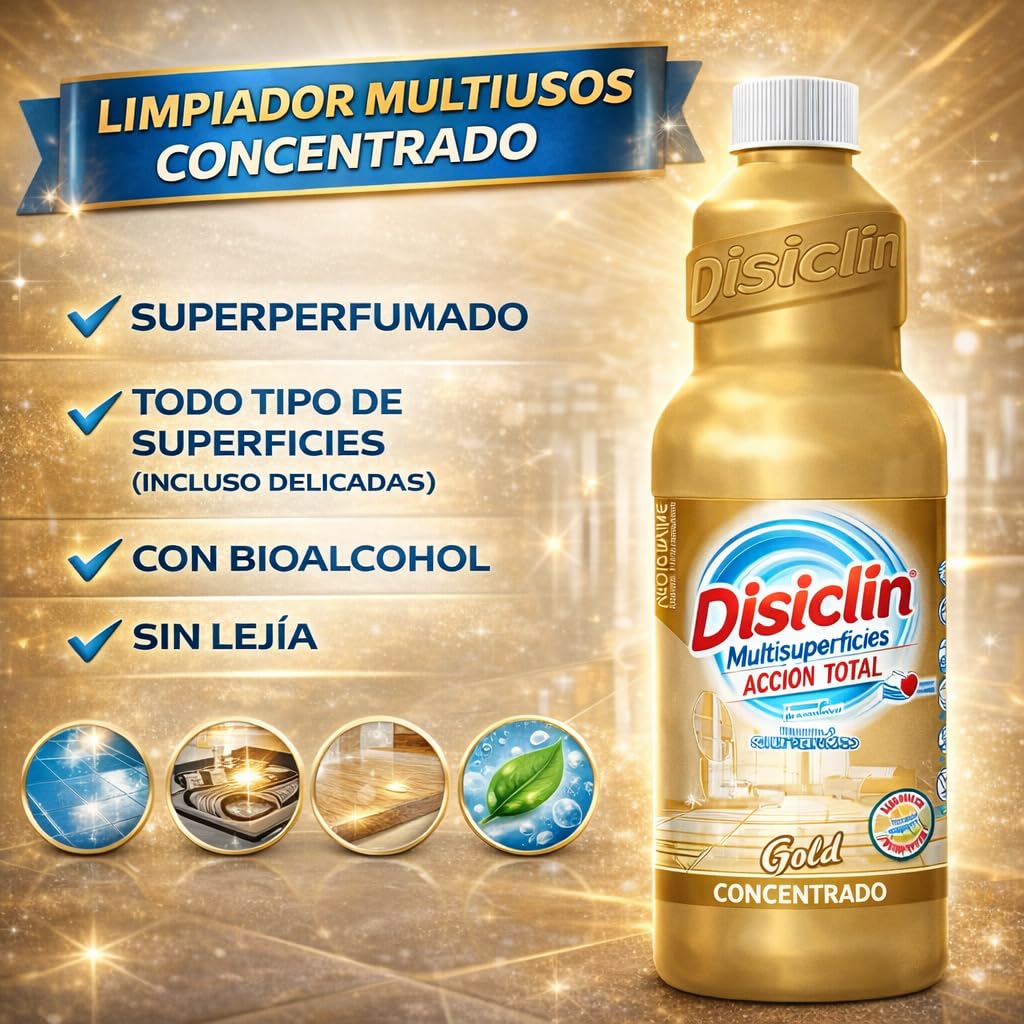 Disclin Gold Fregasuelos Pack 12 unidades 1 Litro Aroma GOLD Rasmacor