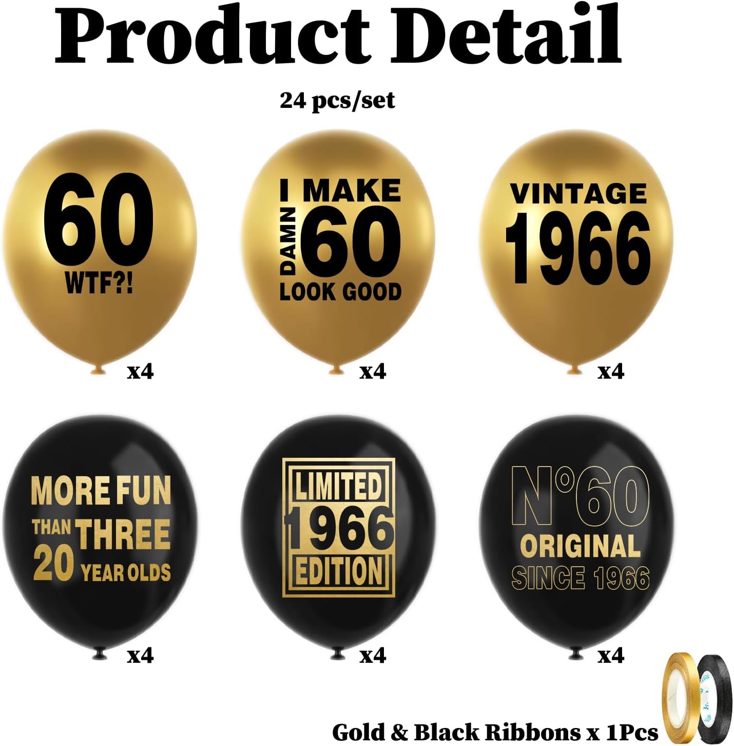 60th Black and Gold Balloons for 60th Birthday Party Decorations, Balloons designed specifically for a 60th birthday, 12inch Latex 24pcs Balloons for Party Supply - Image 2