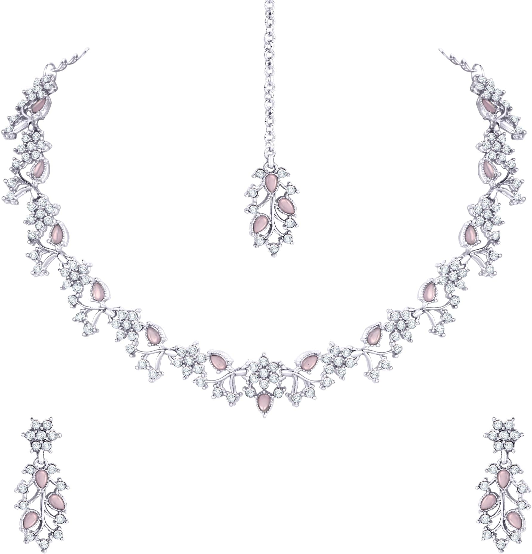 American Diamond AD with Colorful Crystal Necklace Jewellery Set for Women/Girls | Perfect for Weddings, Parties & Festive Occasions