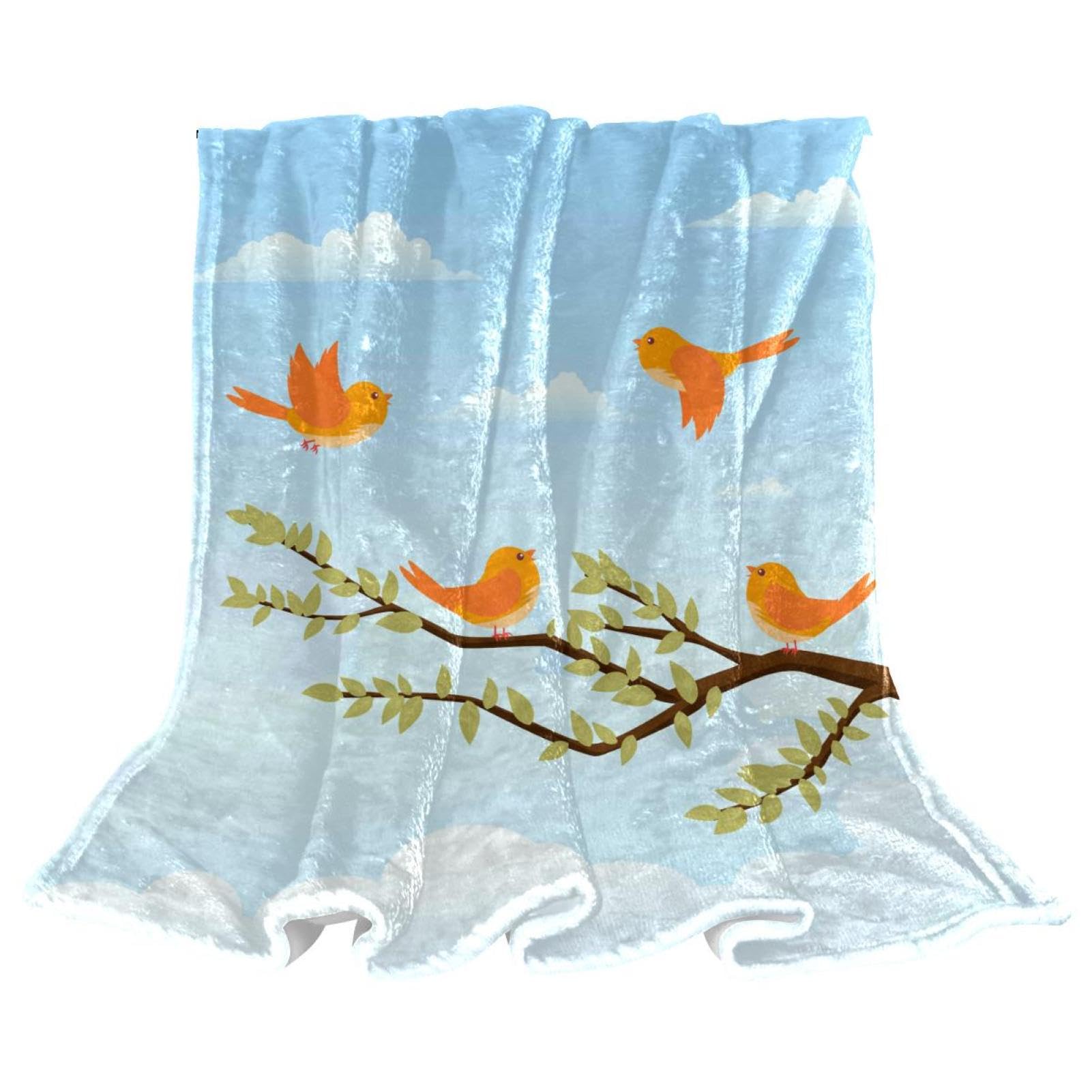 Couverture polaire haut de gamme motif oiseaux douceur absolue pour divan