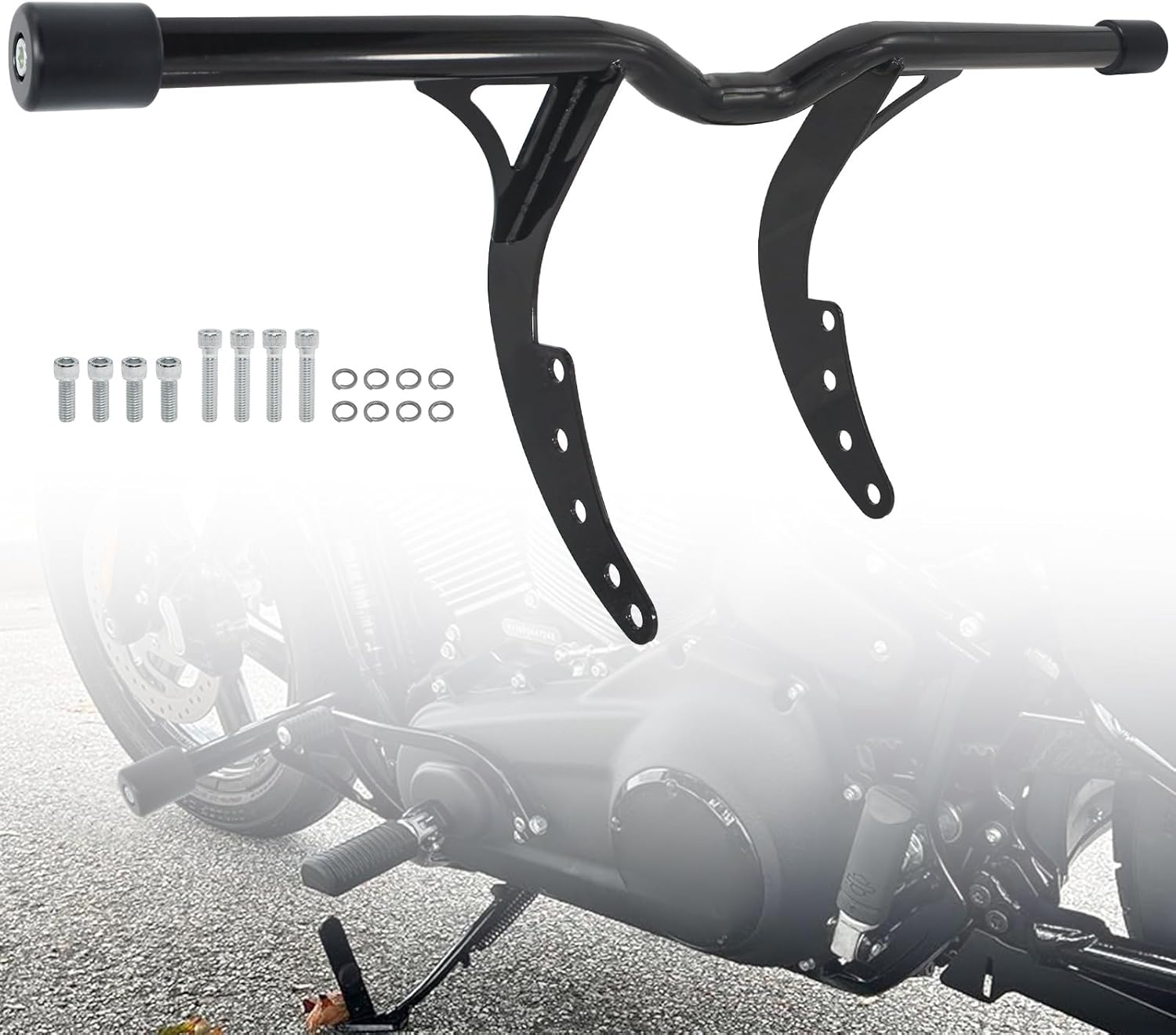 TDZ 1-1/4" Black Engine Guard Crash Bar for 2018-2024 Harley Softail Street Bob FXBB, 2018-2020 Low Rider FXLR, 2020-2024 Low Rider S FXLRS, 2022-2024 Low Rider ST FXLRST