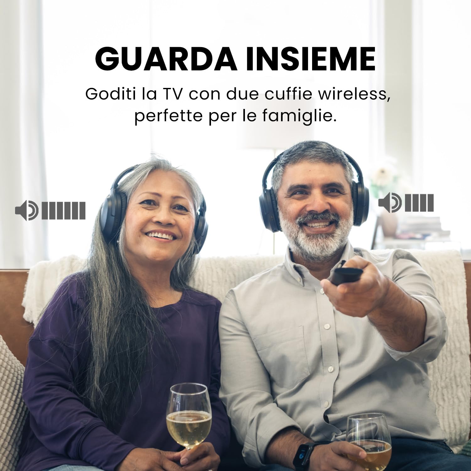 Avantree Duet - Doppie Cuffie Wireless per TV, Audio Nitido e Volume Potenziato per Anziani, Configurazione Plug & Play Semplice, con Trasmettitore RF 2,4 GHz e Base di Ricarica