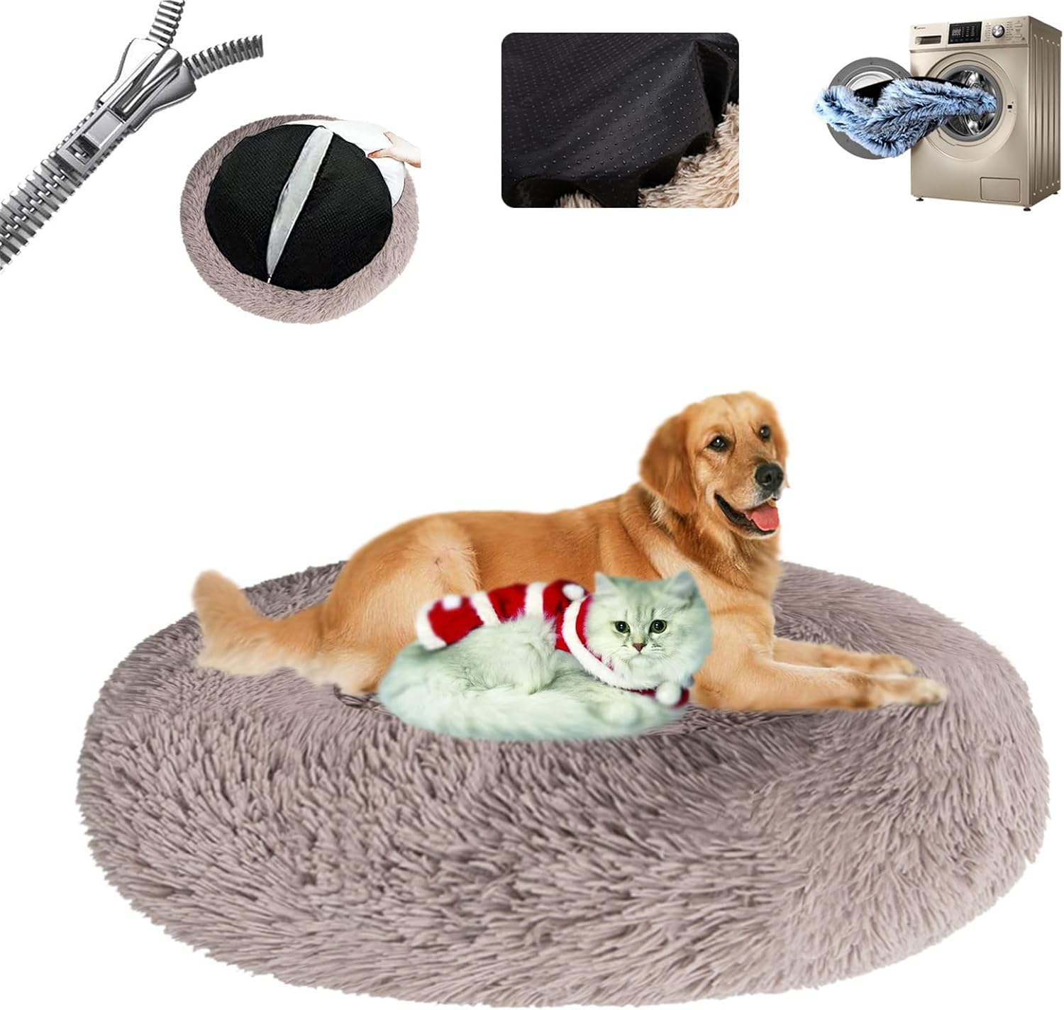 KSITH- Fly Cama Antiestr,Cama para Mascotas Lavables Perros Gatos Antiestres Suave Cama Mascota Redonda Desenfundable Antideslizante Duradera Colchon Mascota- Beige Brown|| Ø100/39in(3XL)
