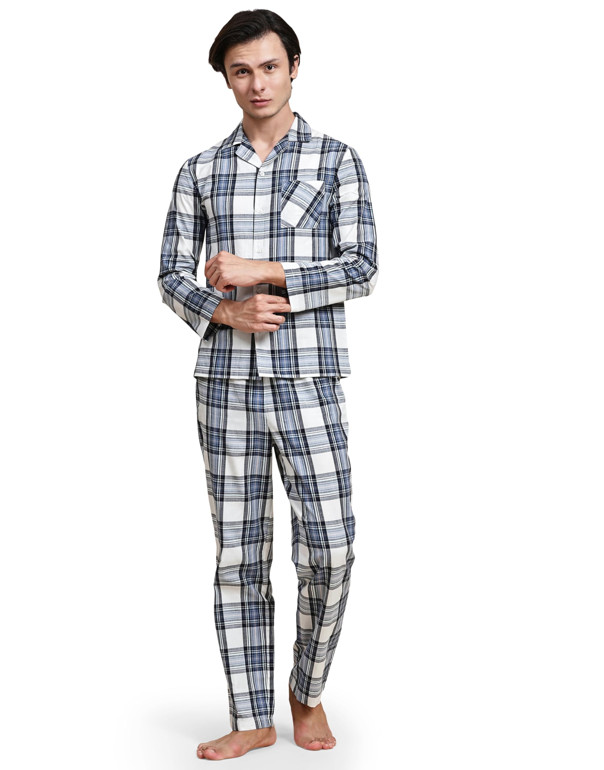 b stories Men's 100% Cotton Full Sleeve PJ Set - Checkered Nightwear Set | Soft Loungewear | Comfortable Sleepwear | Stylish Casual Home Wear Shirt & Pant (S-XXL)-picture-38