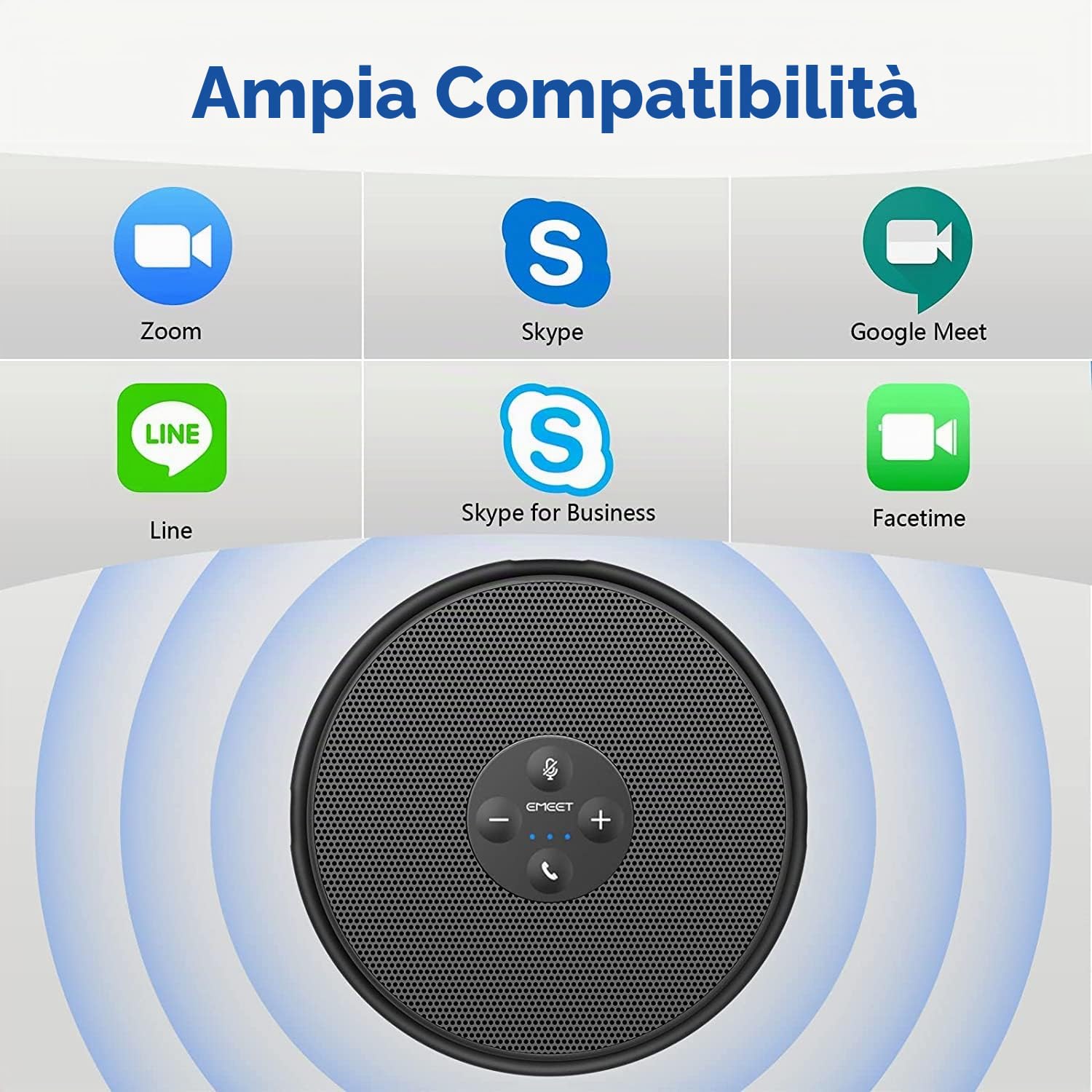 eMeet Altoparlante per conferenze USB - Altoparlante per PC M1A con cancellazione del rumore per 1-4 persone, altoparlante con doppio microfono a 360°, Plug and Play per Win/OS/Linux e Skype, ecc.