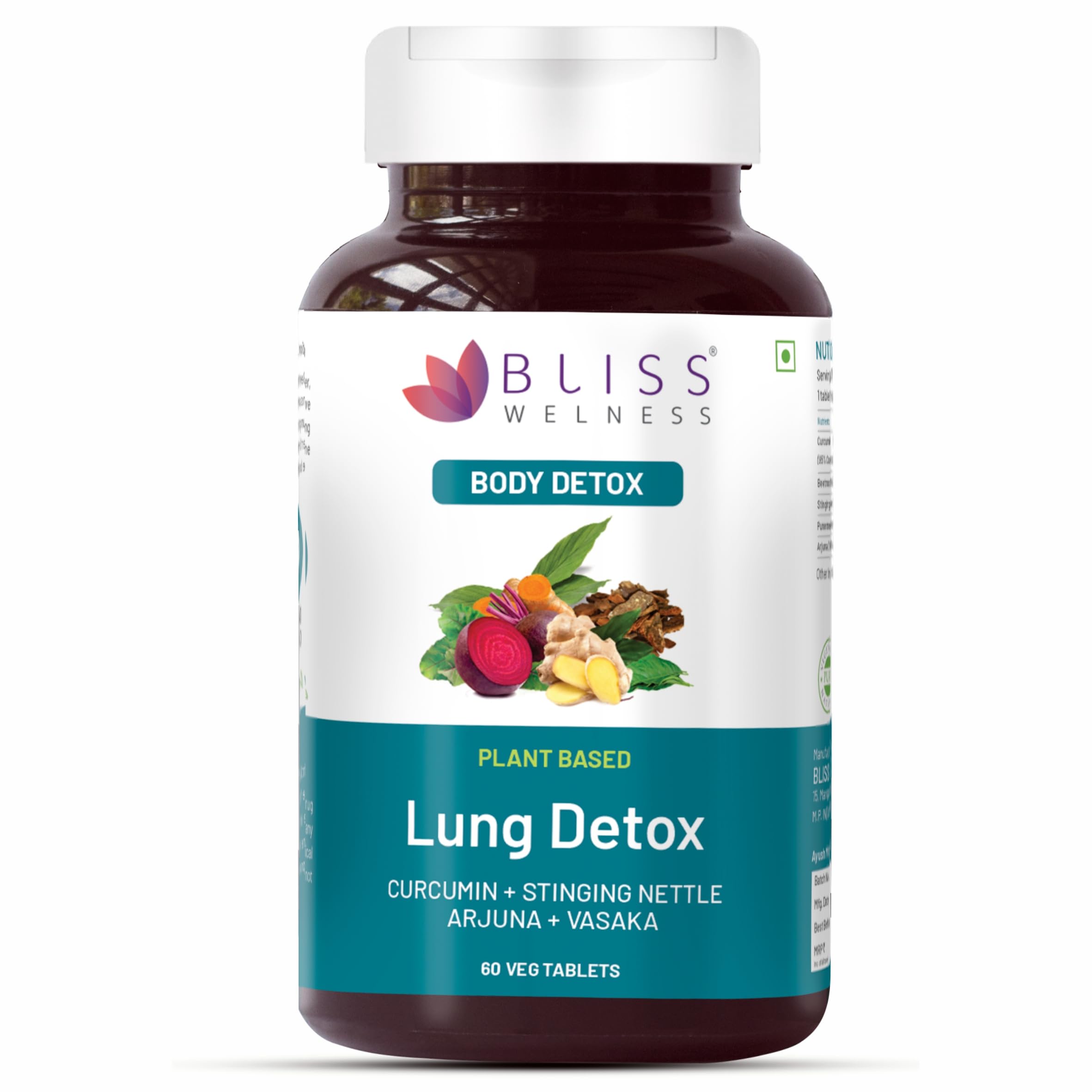 Lung Detox,Curcumin Stinging Nettle Arjuna Vasaka Beetroot Punerneva Trikatu Kateri Echinecea Piperine (1 Month Pack (60 Tablets))