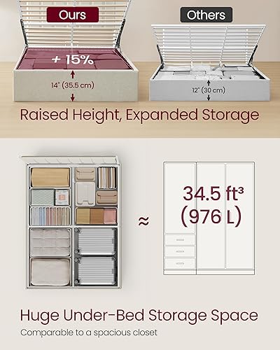 Miniatura 29 de VASAGLE Base de cama de almacenamiento elevable, tamaño individual, cama de plataforma hidráulica, con cabecera tapizada, capacidad de peso de 550