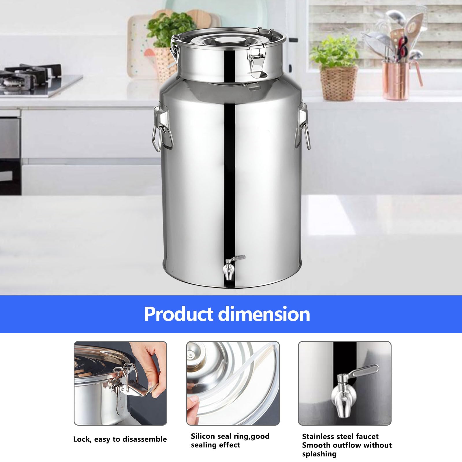 Générique Pichet à Lait en Acier Inoxydable 24 L avec Robinet – Seau hermétique pour Lait, vin, Huile – Récipient Durable de qualité Alimentaire, idéal pour Un Usage Domestique ou Commercial