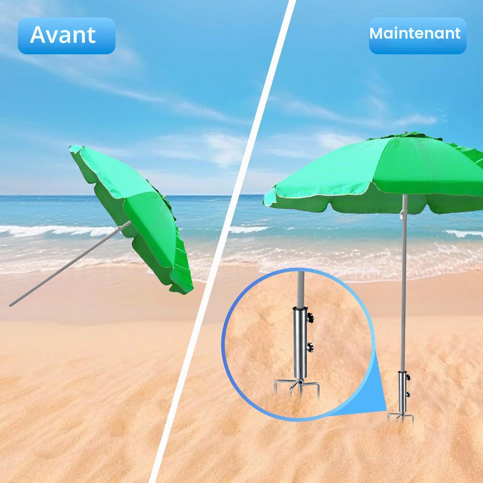 GOZYLA Pied de parasol avec pic de pelouse 4 dents : support de parasol mobile pour l'extérieur en acier