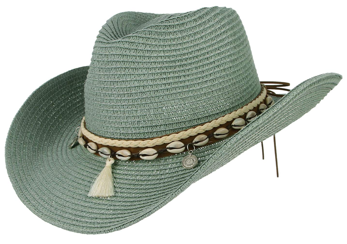 GEMVIE Sombreros de Paja para Mujer Sombrero de Sol Gorra de Playa con Cinta de Concha + UPF50 Ajustable y Empacable Mujer Sombrero de Verano Fedora Trilby