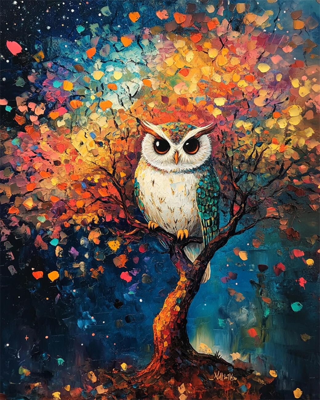 RKFLGEW DIY Bead Embroidery Kit Flowering Trees and Owls 40x50cm