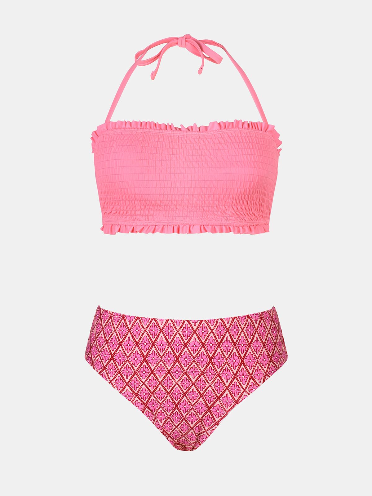 CUPSHE Damen Umstandsbadeanzug Bikini Set Neckholder Gesmokte Bandeau Volants Low Waist Bikini Einteilige Umstandsbademode Swimsuit