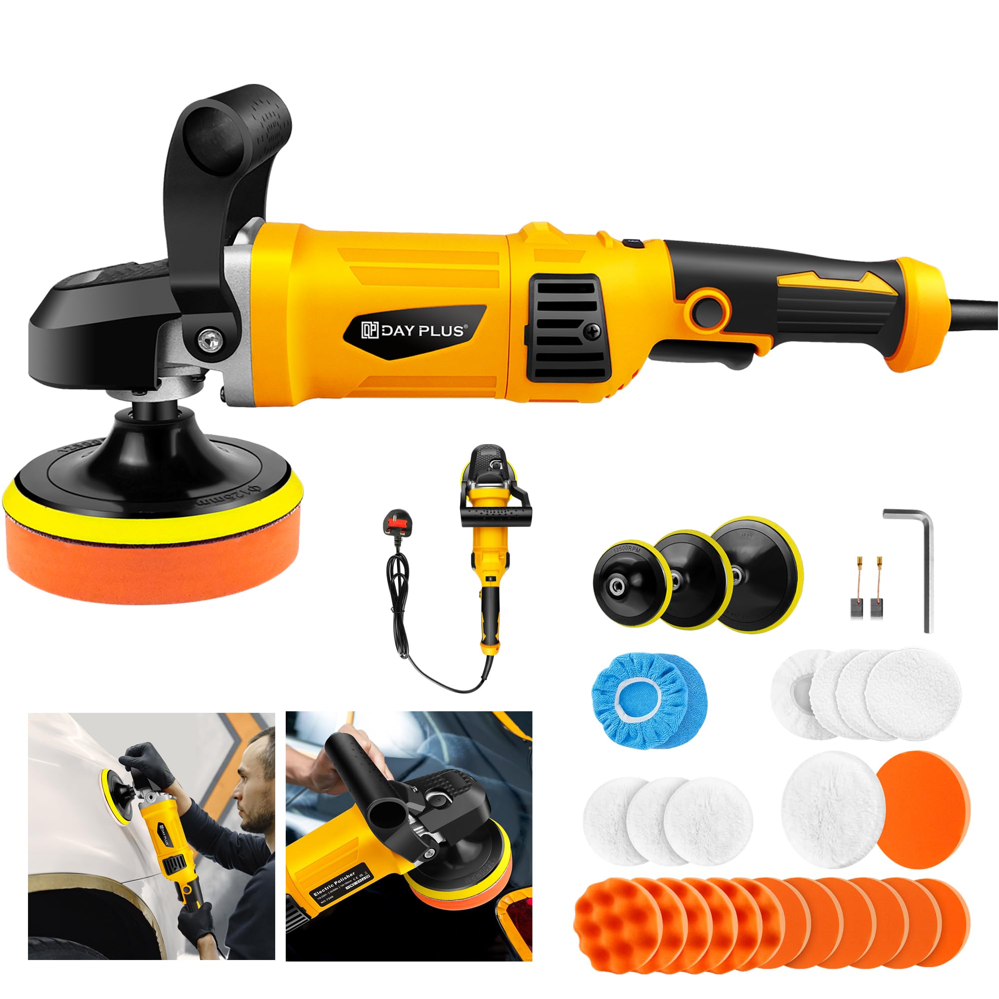 BanasProfessional 1400W Car Buffer - Direct Drive Polishing Machine with 150mm-180mm Discs, 6 Variable Speed (800-3500 r/min), Detachable D-handle, for Polishing Cars/Motorcycles/Boats/Furniture etc.