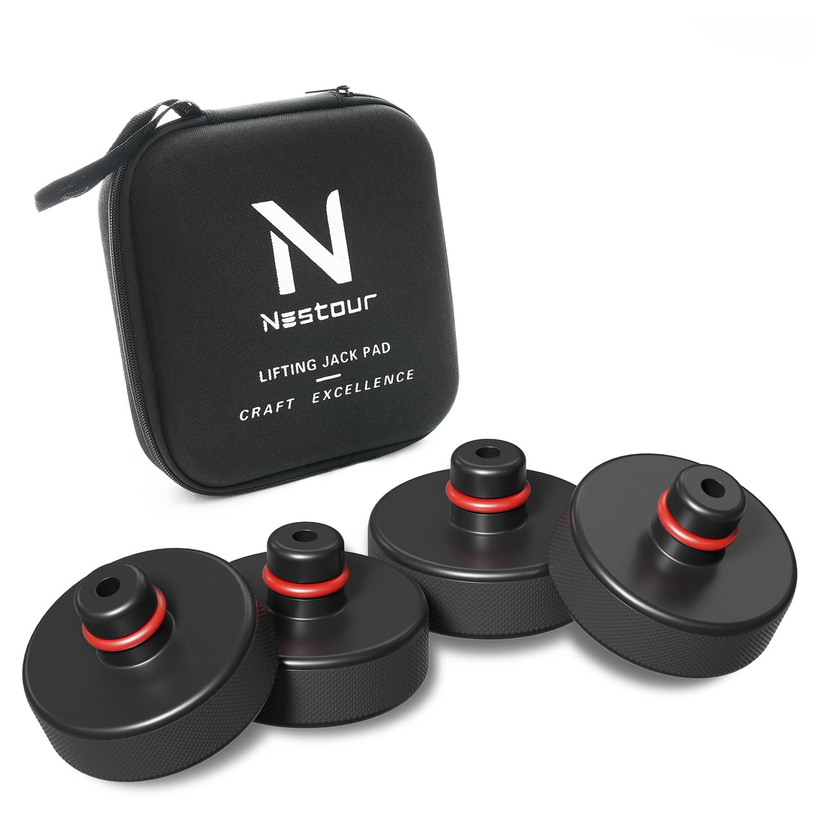 Nestour Rubber Jack Pad Adapter Fit for Tesla Model 3/Y/S/X, Floor Lifting Pad with Storage Bag, Tesla Accessories Protect Battery Chassis (4 Pcs) 2013 to 2025