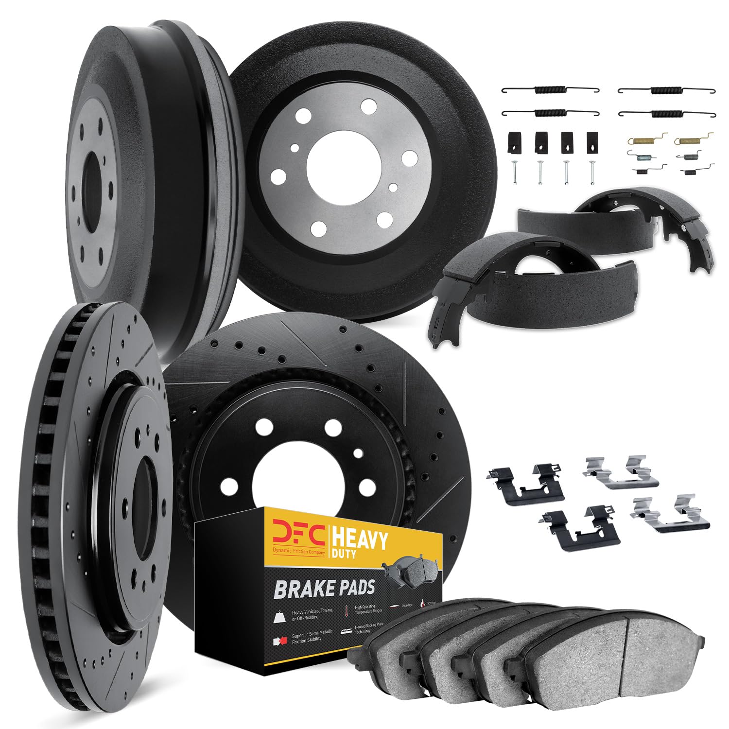 DFC Front and Rear Brake Kit Fits 2005-2023 Toyota Tacoma | Drilled Slotted Brake Rotors| Heavy Duty Brake Pads and Rotors Kit| Hardware, Drum, Shoes,