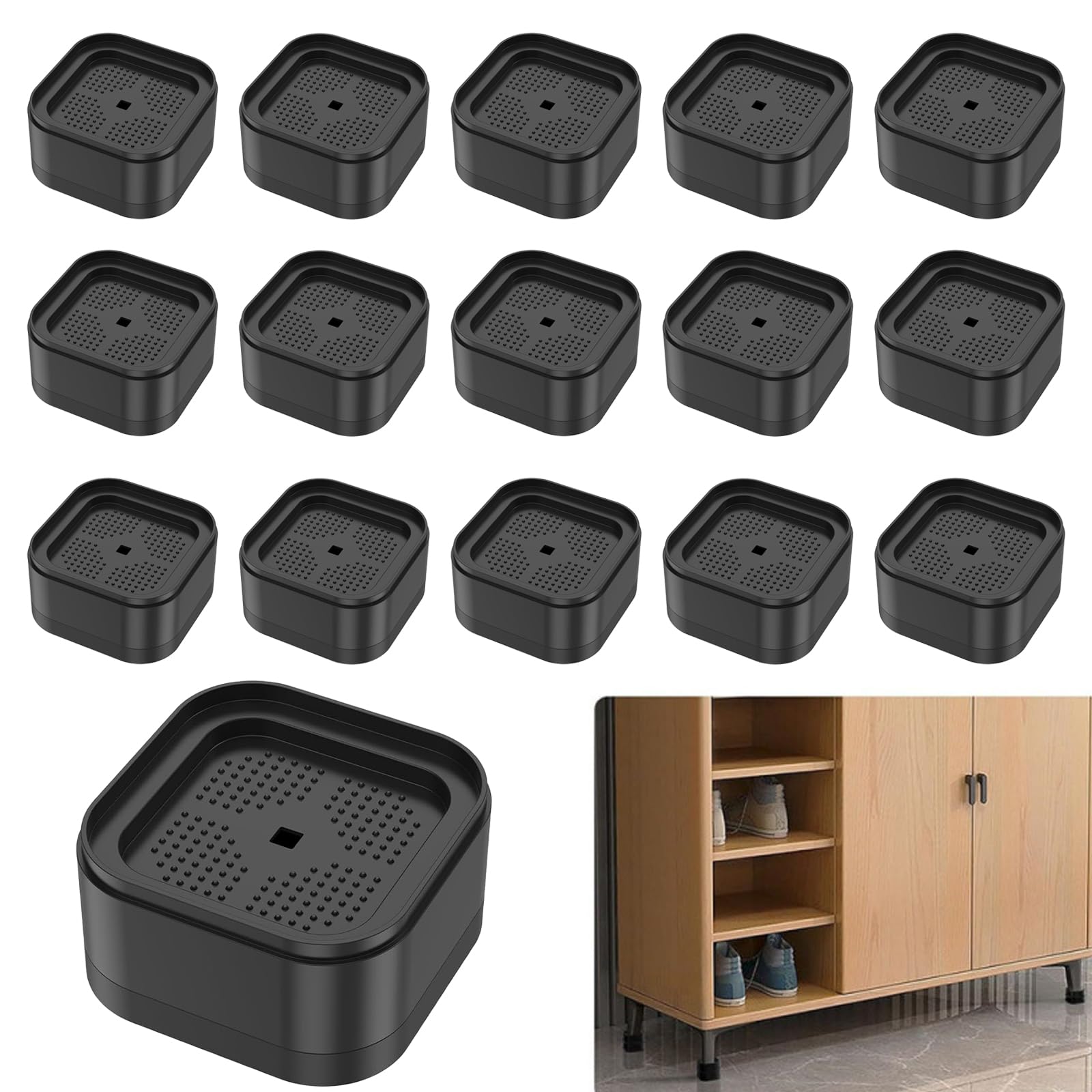 Zyetgh Black Adjustable Furniture Riser, 16 Pcs Versatile Ved Raising Blocks 3.5Cm Stackable Chair Raisers Table Lifts For Heavy Duty Legs For Chair Sofa Beds Legs