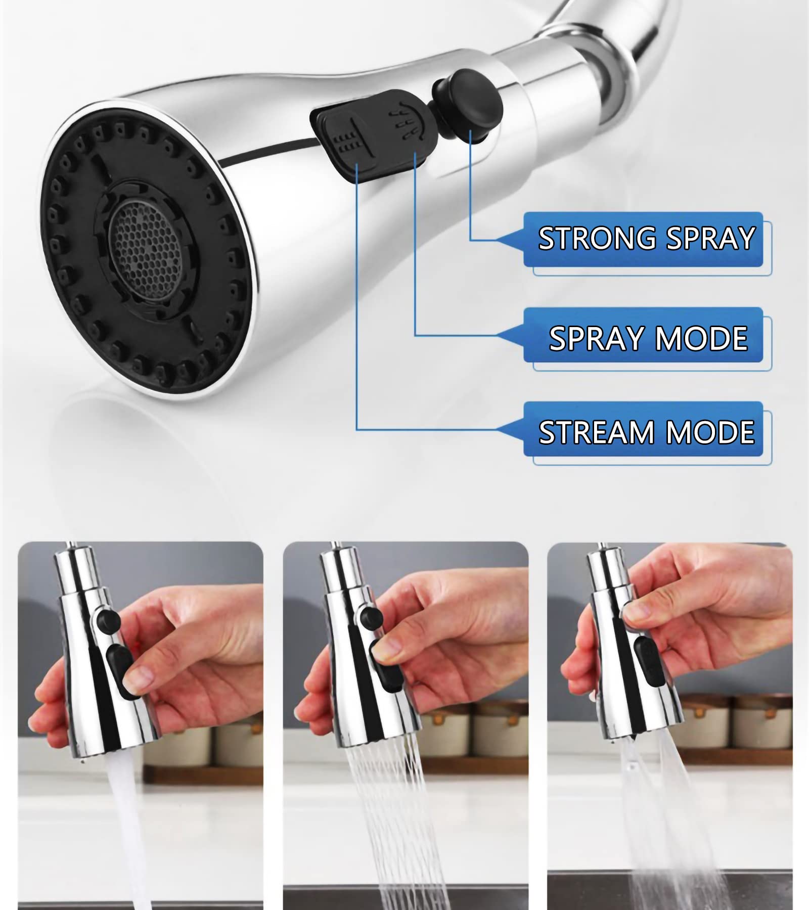 Adaptador de grifo giratorio para fregadero de cocina – Aireador de grifo giratorio de 360° accesorio de rociador – FM22 M24 rosca grifo amplificador de grifo extensor de grifo (3 modos)