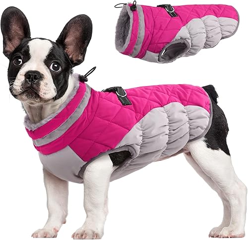 FUAMEY - Abrigo para perro, tamaño mediano, color rosado, de piel sintética, impermeable, resistente al viento, reflectante, para clima frío, con