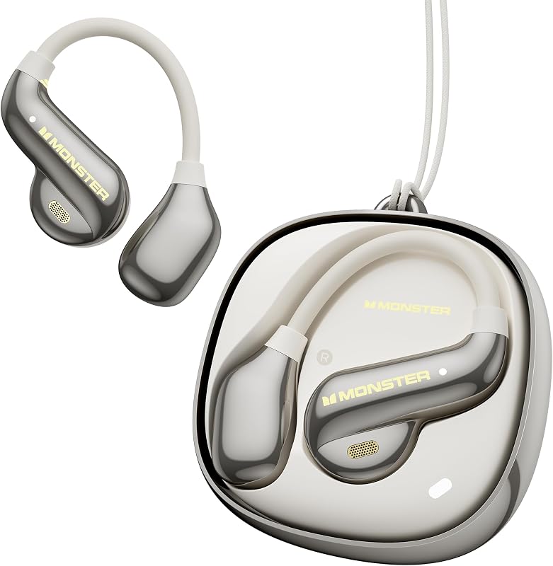 Monster Open Ear AC390 Headphones, Bluetooth 6.0 Earbuds with Stereo Sound, Rotating Charging Case with Lanyard, Wireless Headphones 24H Playtime, IPX5 Waterproof, Ultra-Light Open Ear Earbuds