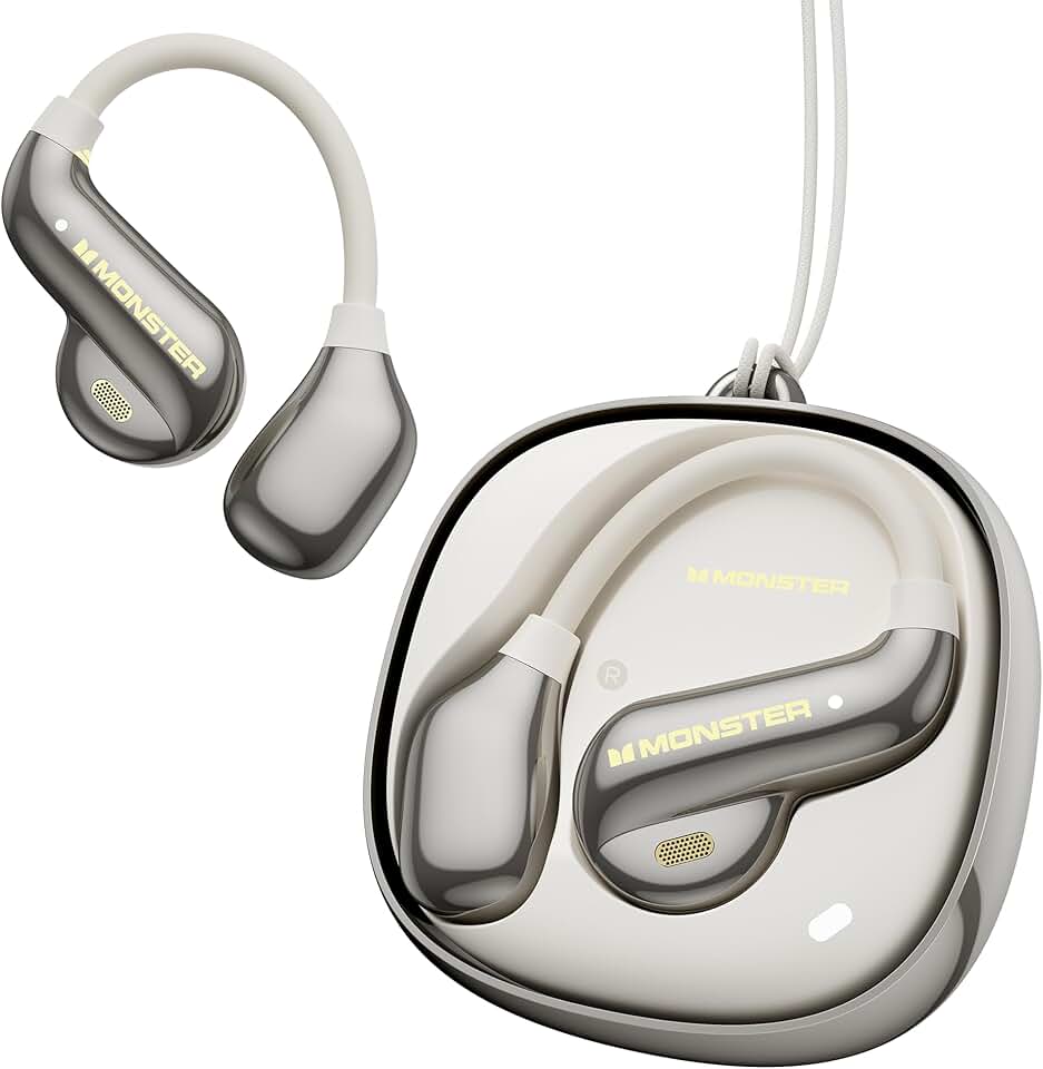 Monster Open Ear AC390 Headphones, Bluetooth 6.0 Earbuds with Stereo Sound, Wireless Headphones 24H Playtime, IPX5 Waterproof, Rotating Charging Case with Lanyard, Ultra-Light Open Ear Earbuds
