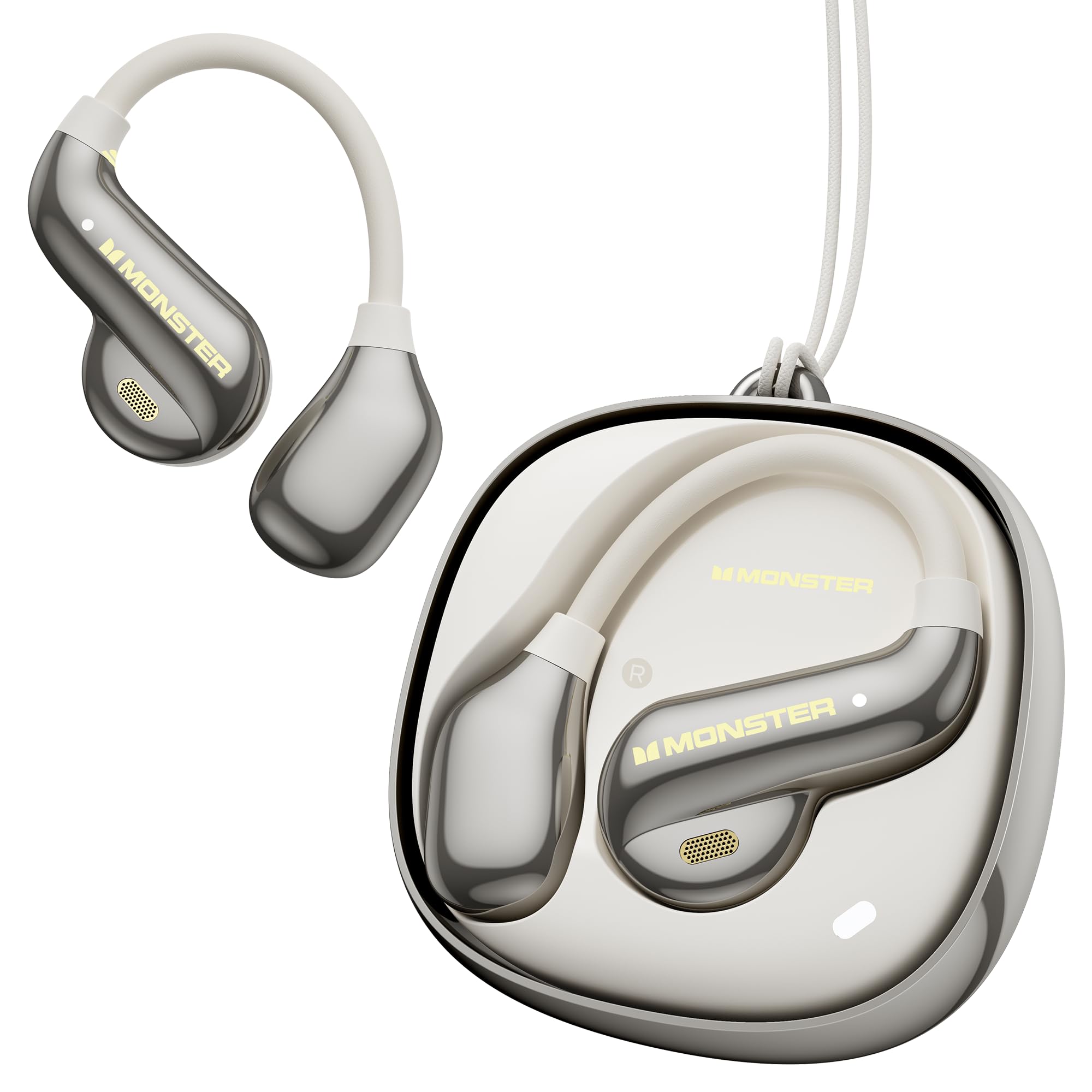 Monster Open Ear AC390 Headphones, Bluetooth 6.0 Earbuds with Stereo Sound, Wireless Headphones 24H Playtime, IPX5 Waterproof, Rotating Charging Case with Lanyard, Ultra-Light Open Ear Earbuds