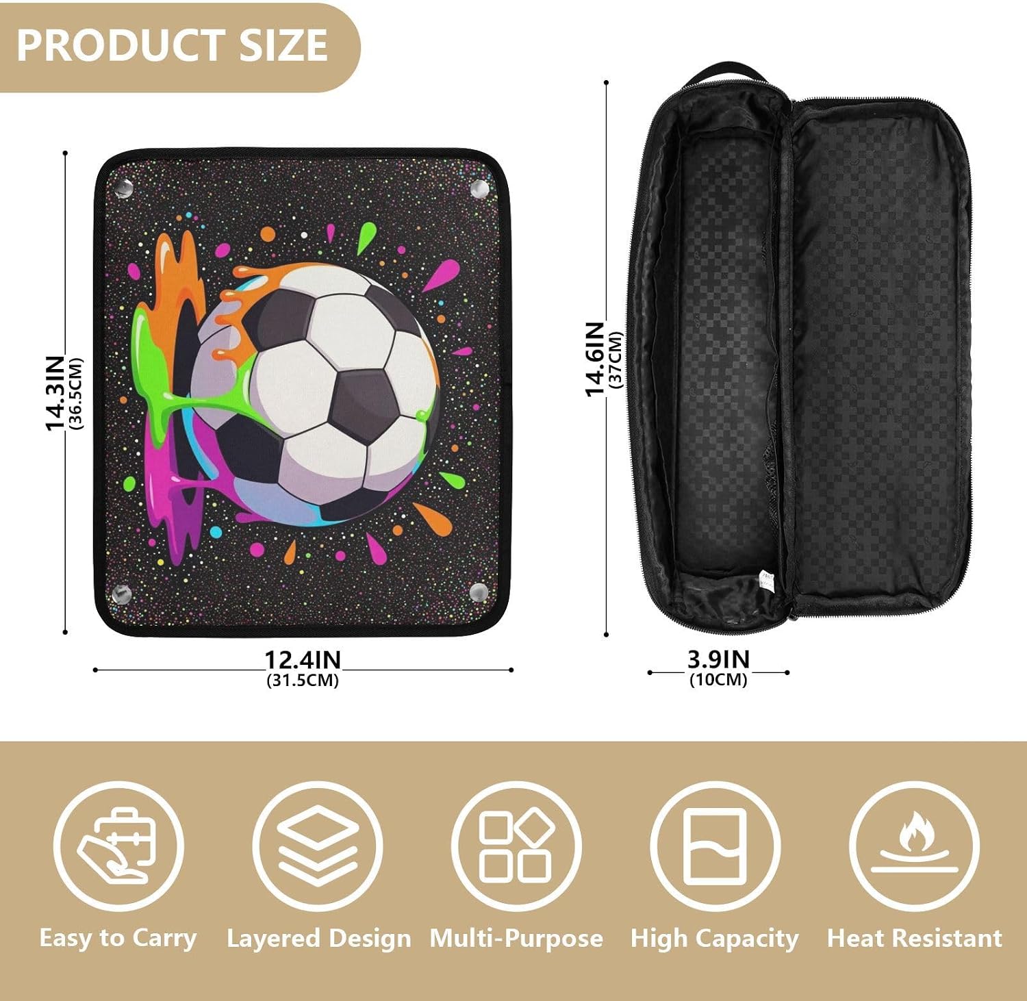 2 in 1 Hair Tools Organizer with Iron Mat Waterproof Flat Curling Irong Travel Organizer for Hot Tools Curling Iron Flat Irons Hair Volumizer Styler Soccer Ball Drip Travel Bag for image 4