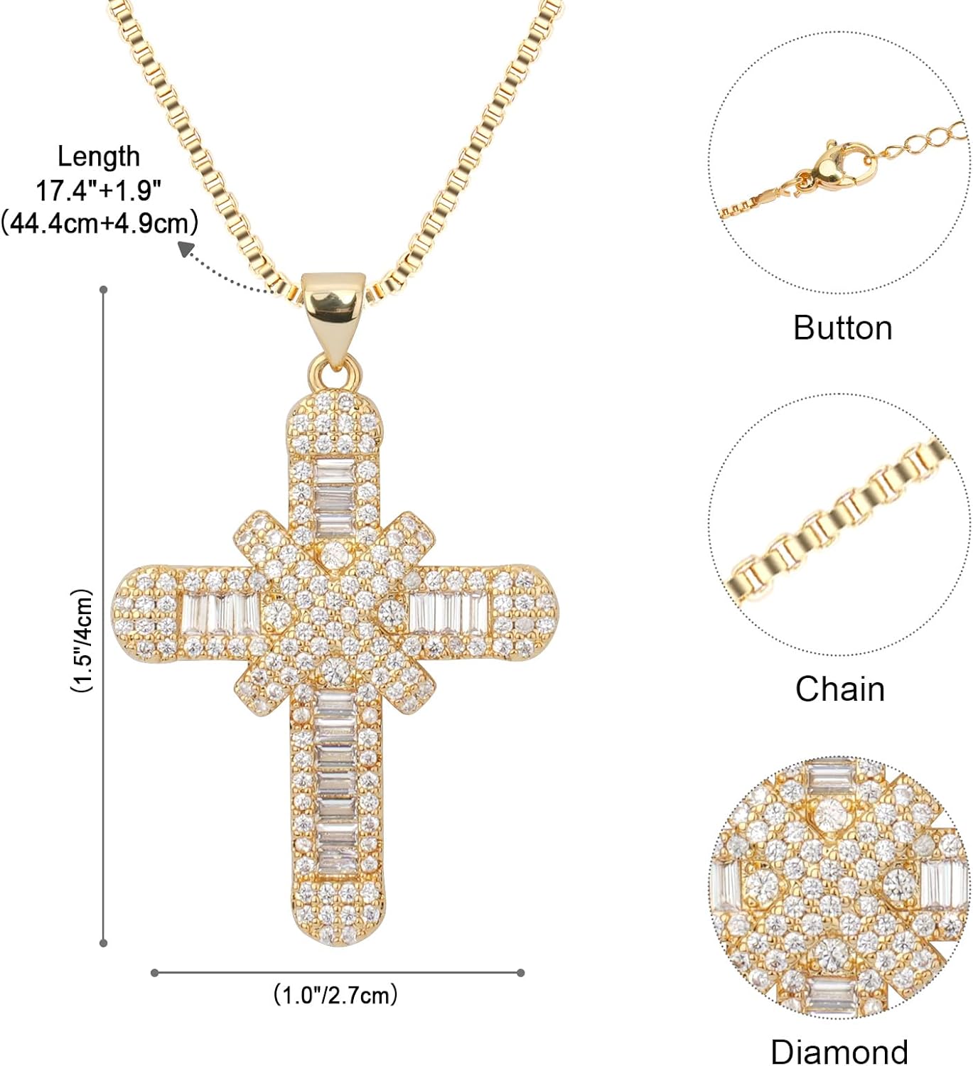 Cross Necklace for Women 14K Gold Plated Cubic Zirconia Cross Pendant Necklace Cross Faith Pendant Necklaces for Men Faith Pendant Crucifix Necklaces - Image 6