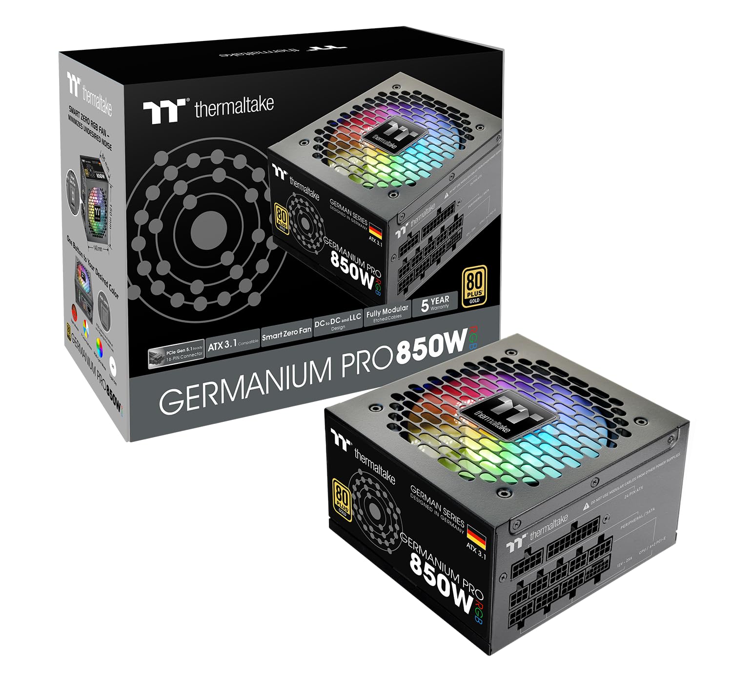 Germanium Pro 1000W Power Supply | RGB | ATX 3.1 | Gen 5.1 12V-2x6 Connection | Ultra-Quiet Smart Zero Function | 80Plus Gold | Modular