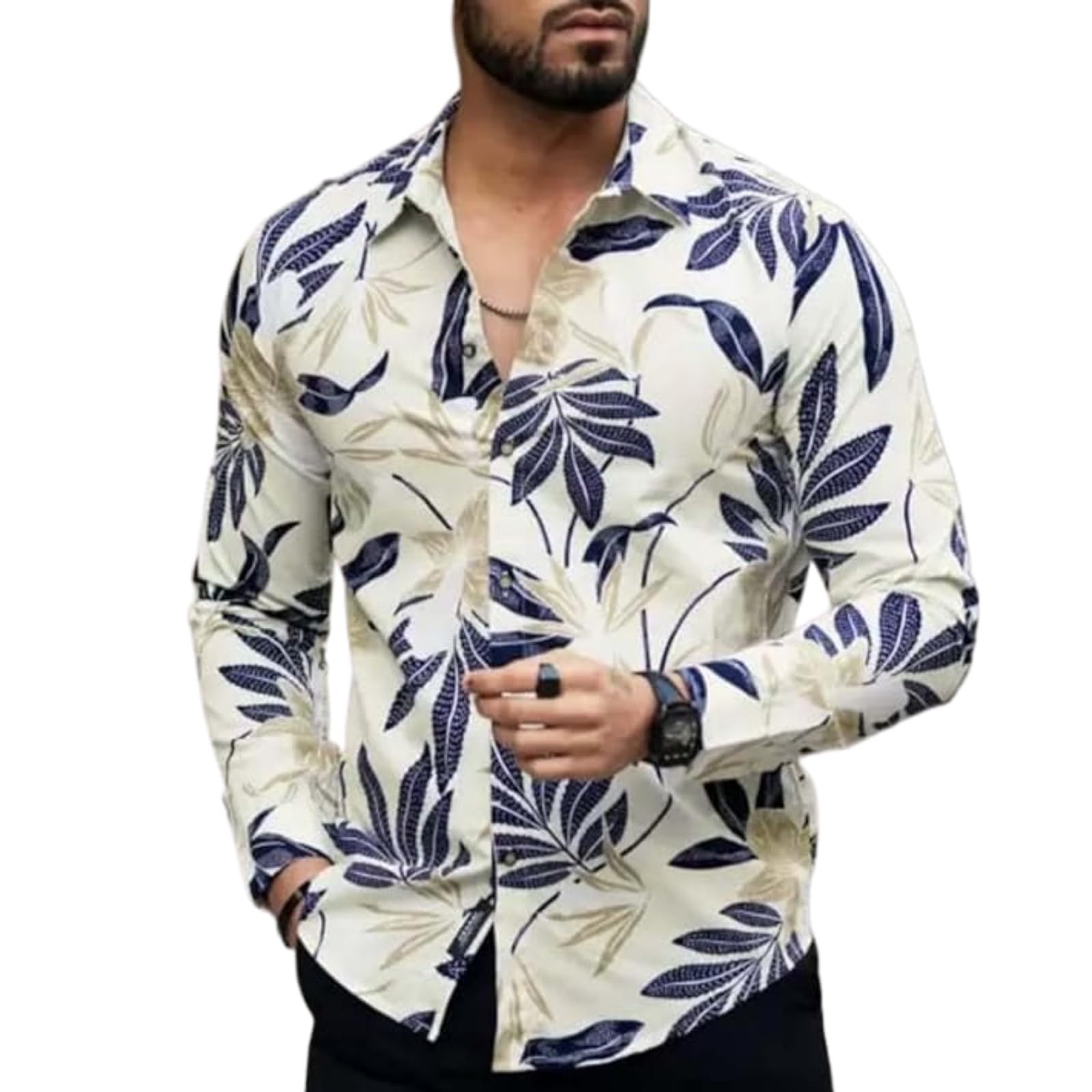 Trendy Latest Men Shirts Men Slim Fit Men's Regular Fit Printed Design Spread Collar Casual Full Sleeve Shirt Black Formal Shirt for Men