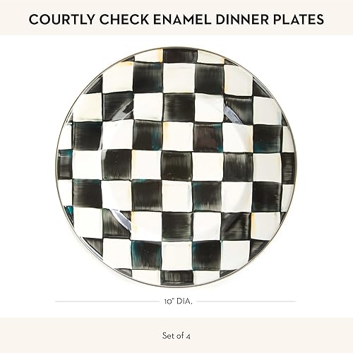 Miniatura 4 de MACKENZIE-CHILDS Courtly Check - Juego de platos llanos esmaltados, platos redondos de 10 pulgadas, juego de 4